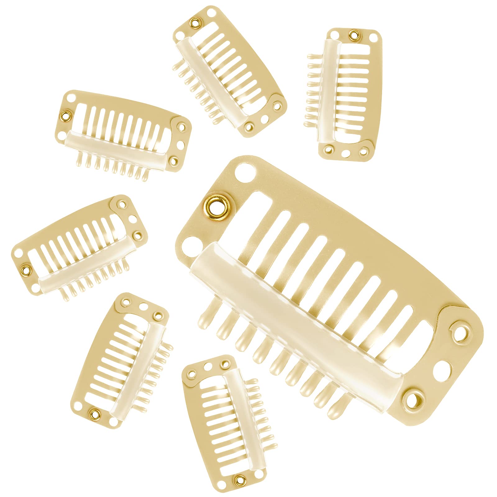 30 Pieces 32mm 9-Toothed Hair Extension Clips - Snap On Wig Clips for Women, Beige - Secure Hair Extensions & Wigs - Perfect for DIY Styling, Cosplay, and Daily Hair Volume Enhancement