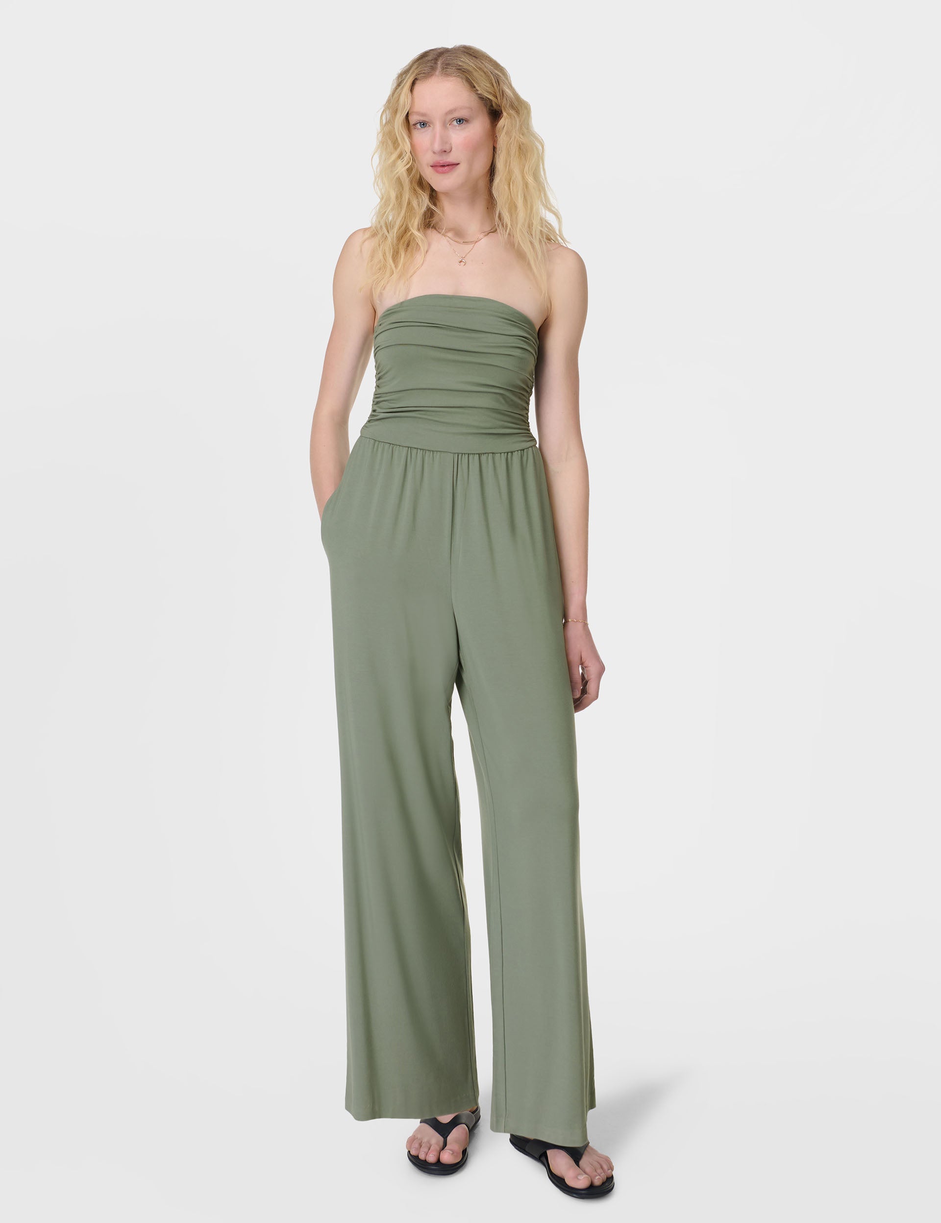 Modal Wide Leg Jumpsuit for Women - Soft Stretchy Comfortable Willow Green Romper - Perfect for Casual Wear, Yoga, and Summer Outfits