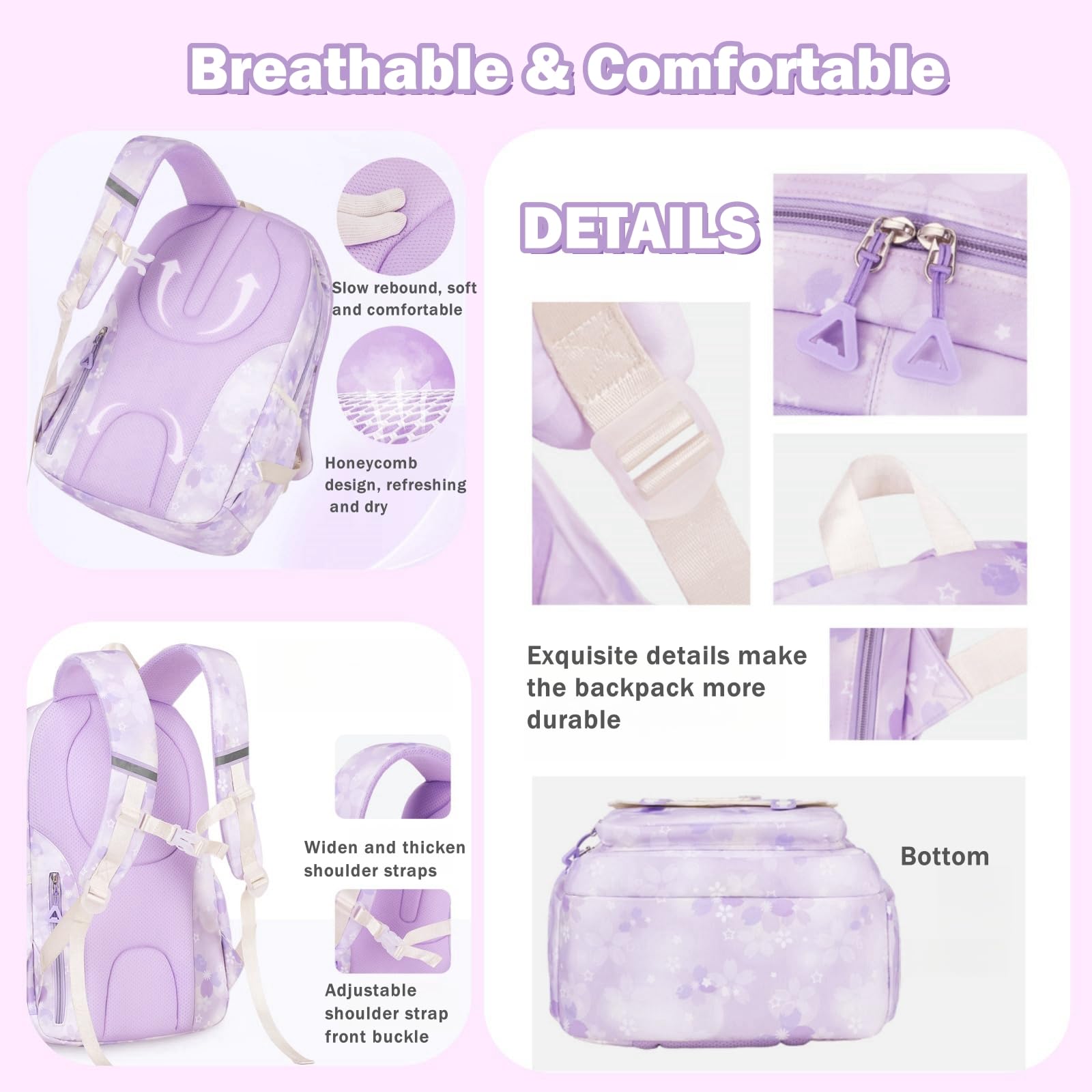 **Cute Pink Girls Backpack for School - Lightweight Bookbag with Multiple Pockets for Teen & Elementary Students - Perfect for Daily Use, Travel & Outdoor Activities**