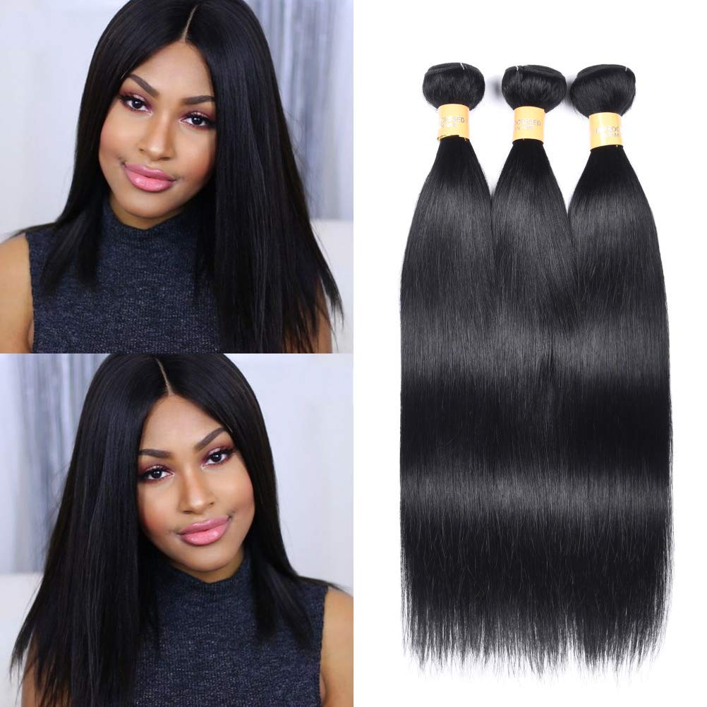 WOME Peruvian Silky Straight Human Hair Weaves 3-Piece Set - 100% Natural Unprocessed Virgin Hair Extensions (12