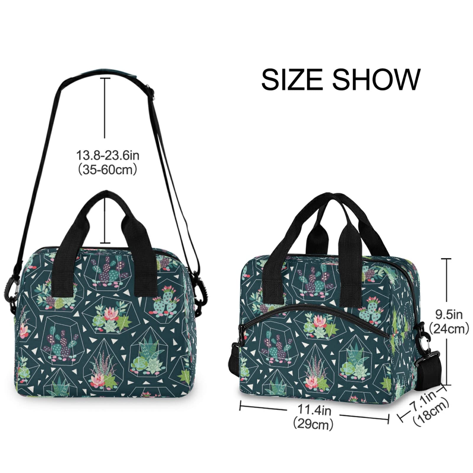 Reusable Insulated Lunch Bag with Adjustable Shoulder Strap - Thermal Cooler Tote for Office, School & Outdoor Picnics | Cactus Succulent Design | Perfect for Work, Hiking & Beach Trips