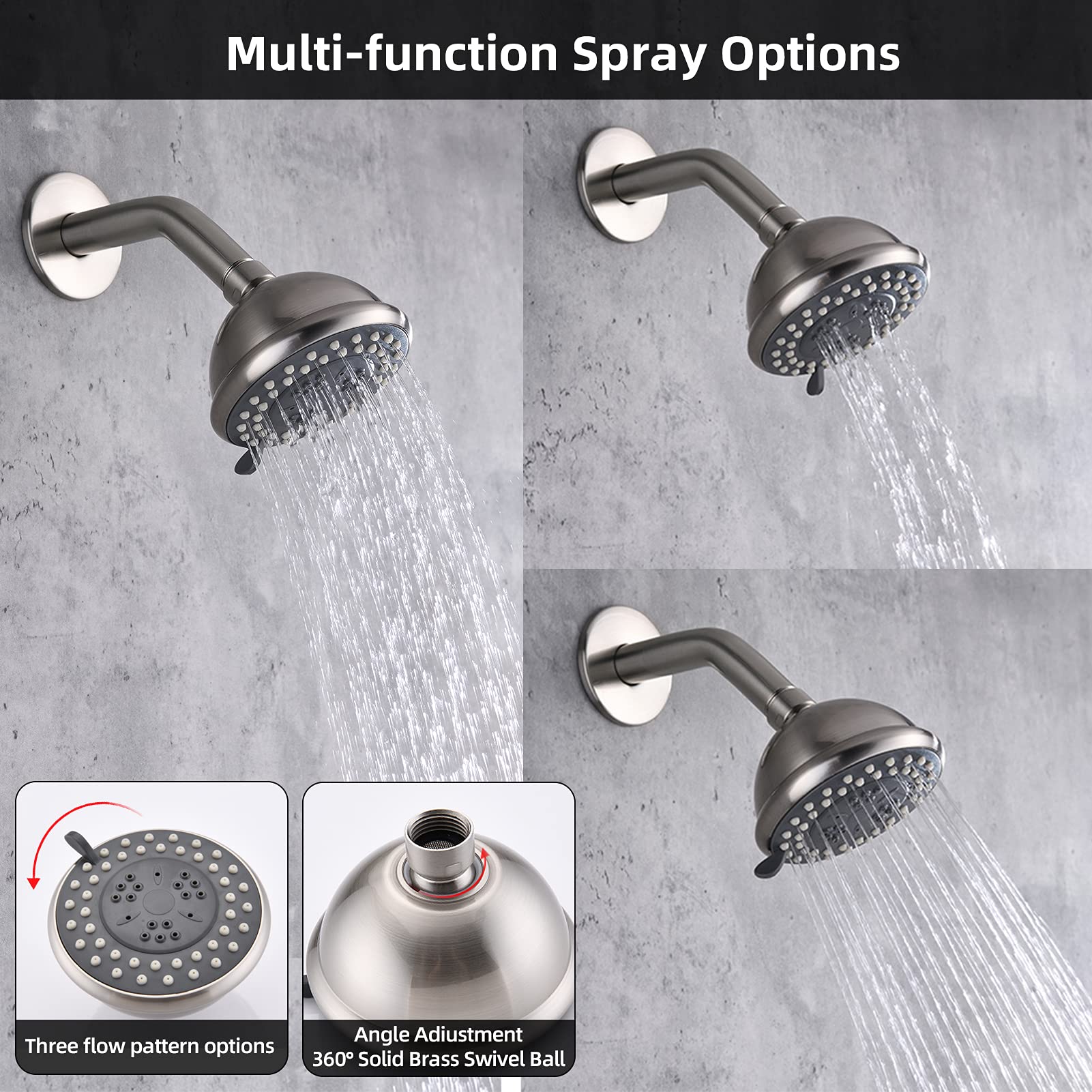 NEWATER Dual Function Shower Faucet Set with Tub Spout - Pressure Balancing Shower Trim Kit (Includes Rough-in Valve) - Brushed Nickel Wall Mounted Single Handle Bathroom Fixture for Modern Home & Spa Experience