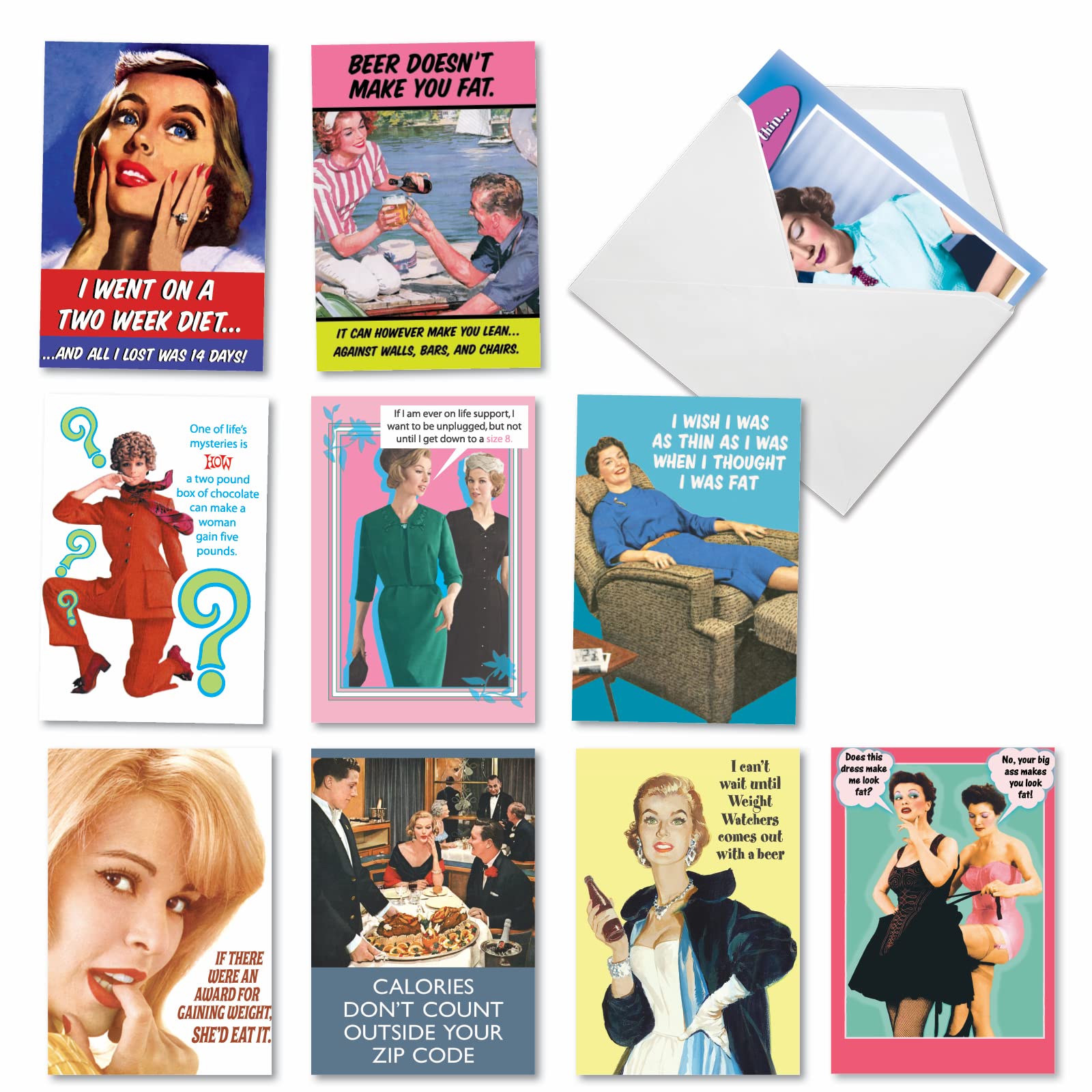 NobleWorks - 10 Funny Birthday Cards for Adults - Retro Humorous Greeting Card Set - Bulk Boxed Notecards (A1249) - Perfect for Office Gifts, Party Favors & Milestone Celebrations