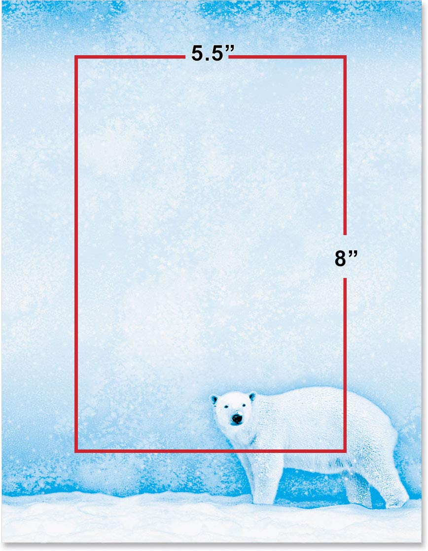 Premium Polar Bear Winter Wonderland Christmas Stationery - Elegant 8.5 x 11 Border Letterhead Paper (25 Sheets) for Holiday Cards, Invitations & Festive Home Decor - Decorative Printer Paper for Seasonal Greetings & Office Use