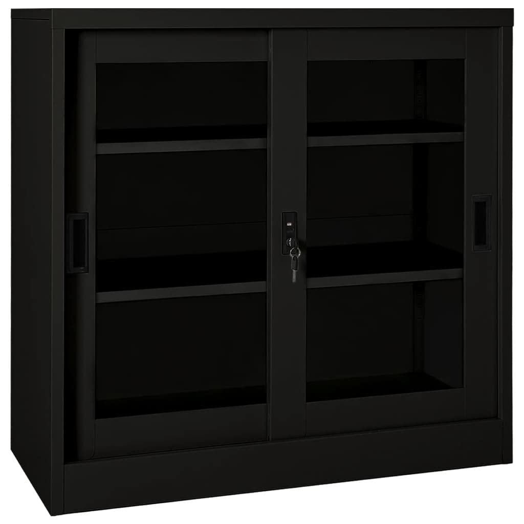 Black Steel Sliding Door Floor Cabinet - 35.4