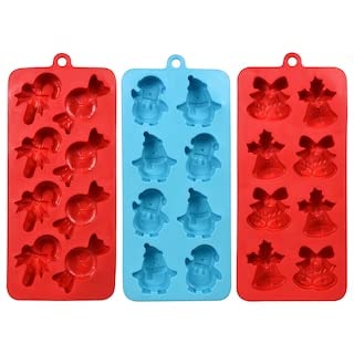 Christmas Silicone Ice Mold Trays - 3 Pack Holiday Trio (Red, Blue) for Festive Cocktails, Party Drinks & Home Decor | Flexible, Reusable & BPA-Free