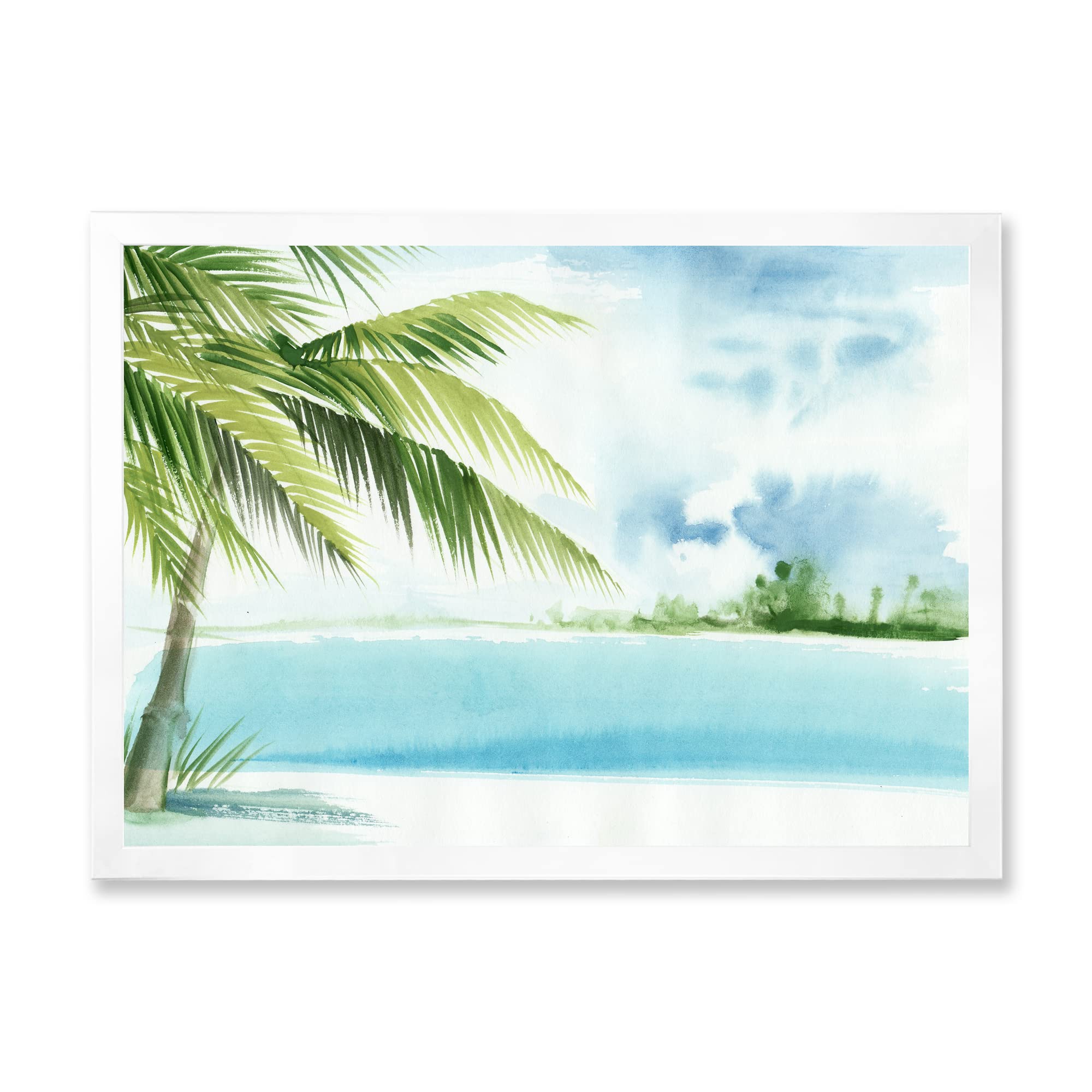 Palm Beach Resort At Dawn Nautical Coastal Framed Wall Art - Beach House Decor, Ocean Themed Living Room Painting, Coastal Bedroom Wall Decor