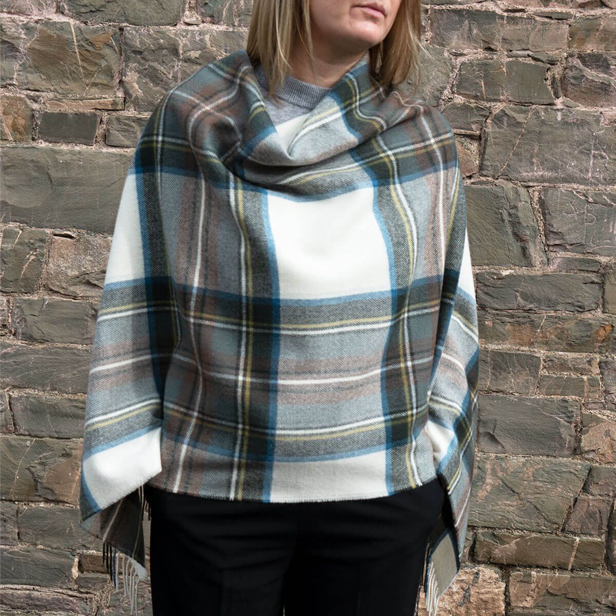 Georgia Stewart Blue Lambswool Poncho Dress - Women's Elegant Winter Wrap for Casual Outings & Holiday Gatherings