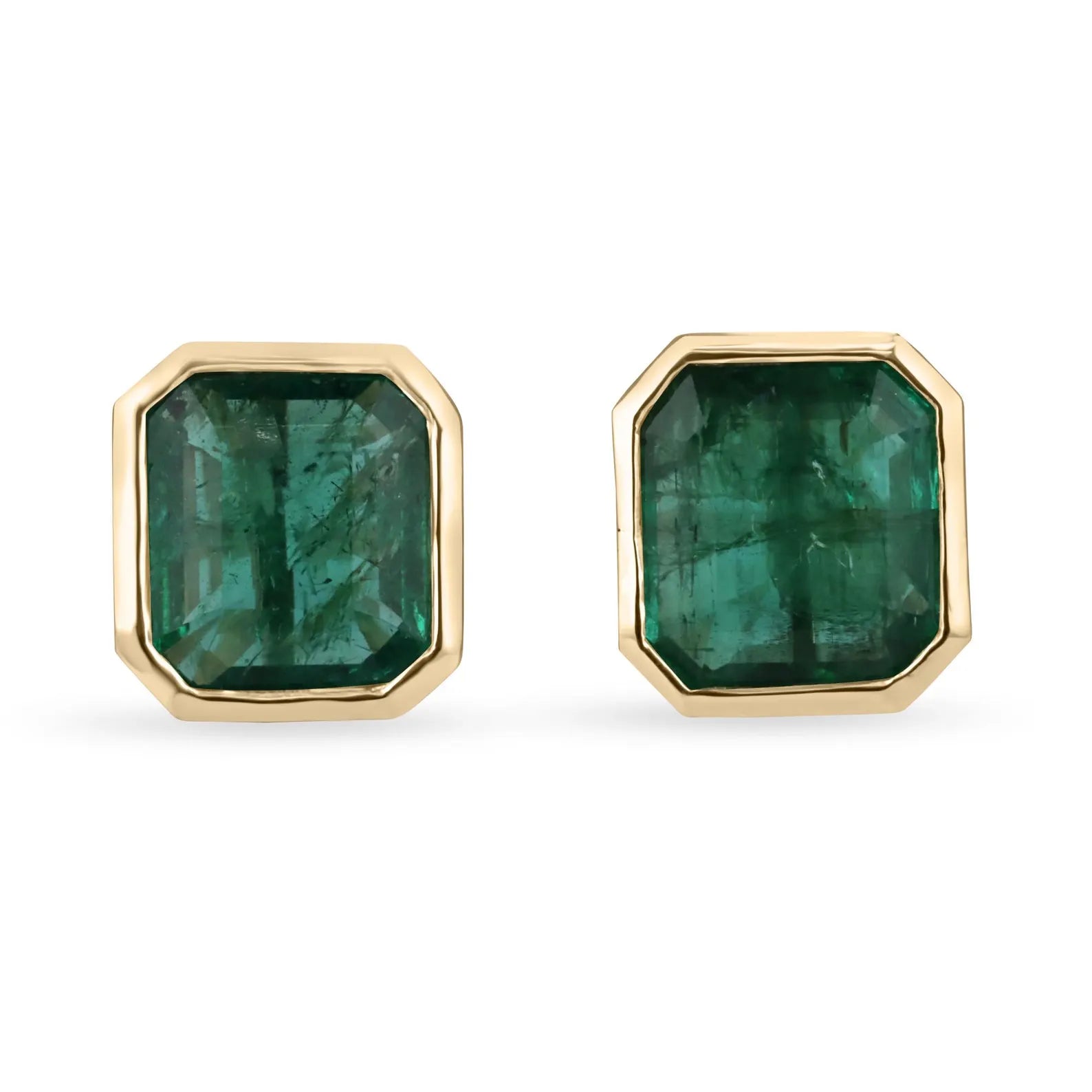 5.60tcw Classic Asscher Cut Emerald Bezel Stud Earrings in 18K Gold - Elegant Jewelry for Weddings, Parties & Special Occasions