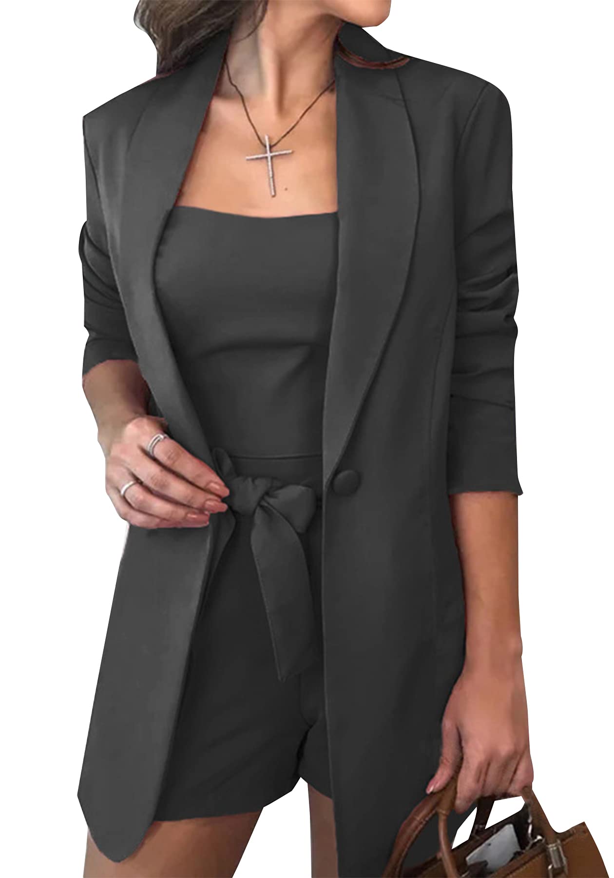 Elegant Women's Blazer Shorts Set - 2 Piece Business Outfit with Belt for Office & Events