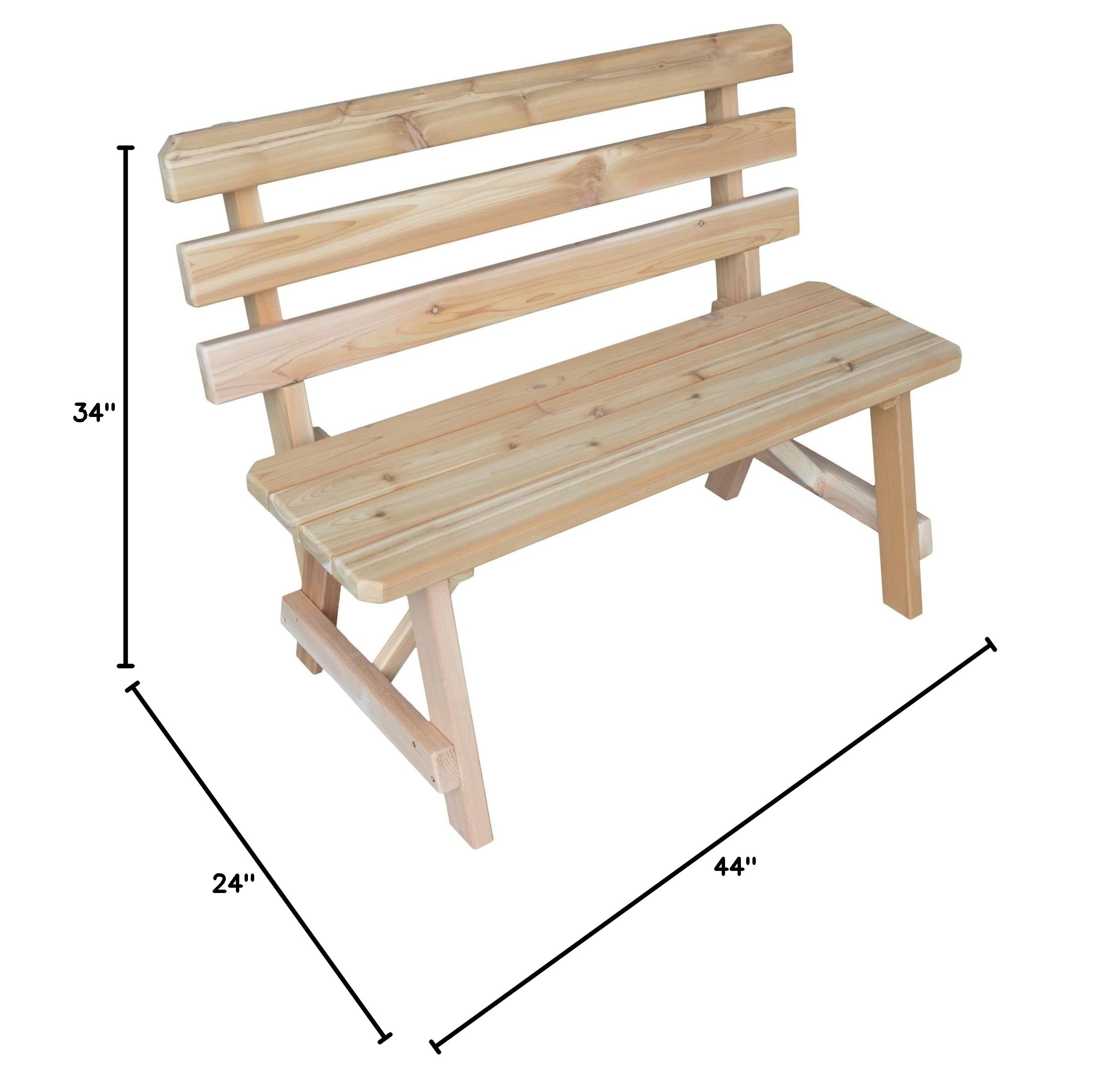 Furniture Barn USA 4ft Cedar Wood Traditional Backed Bench - Unfinished Solid Wood Garden Bench for Patio, Porch & Outdoor Decor