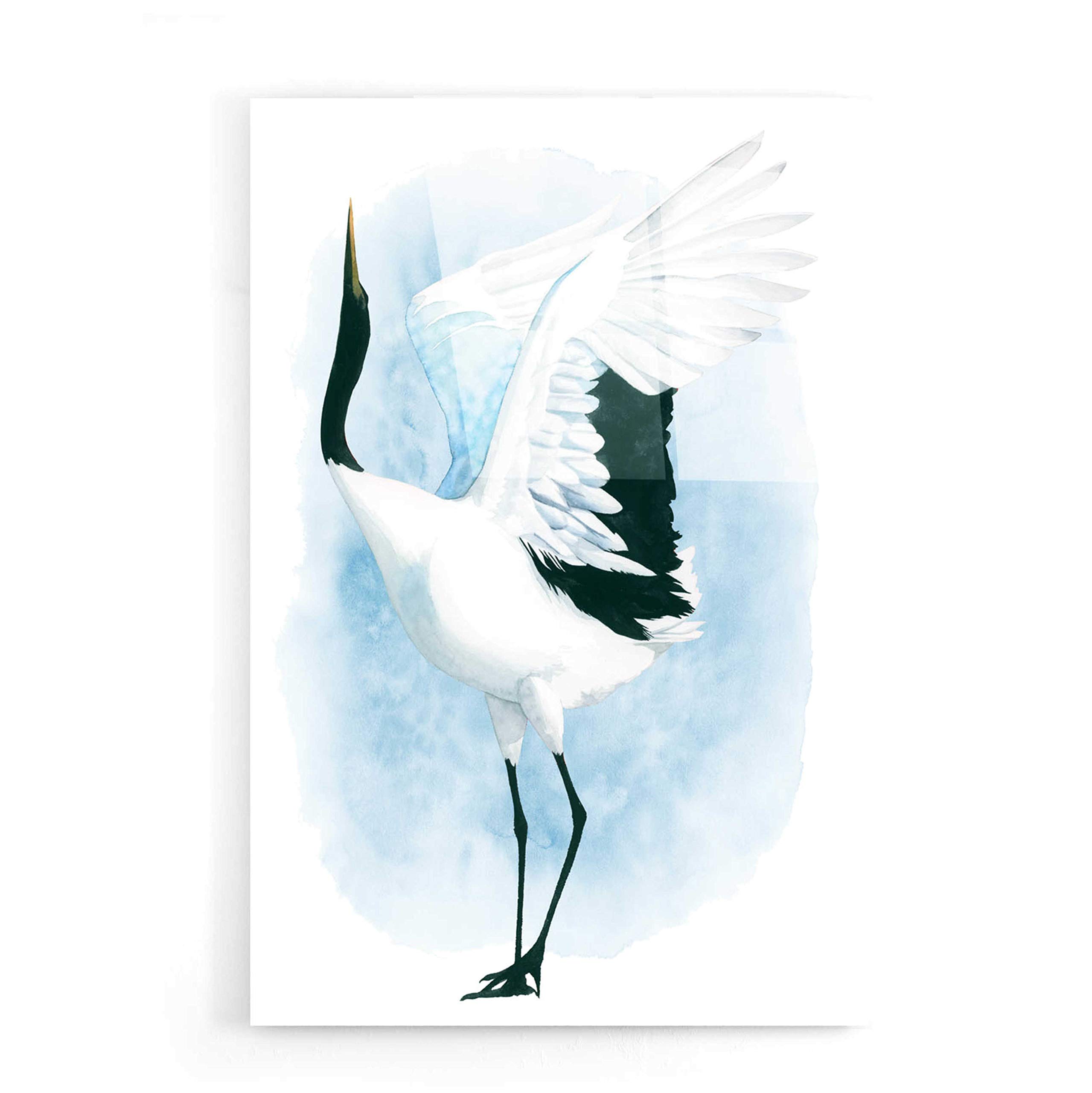 Grace Popp Dancing Crane I Acrylic Glass Wall Art - 16x24 Inches Modern Home Decor for Living Room, Bedroom & Office