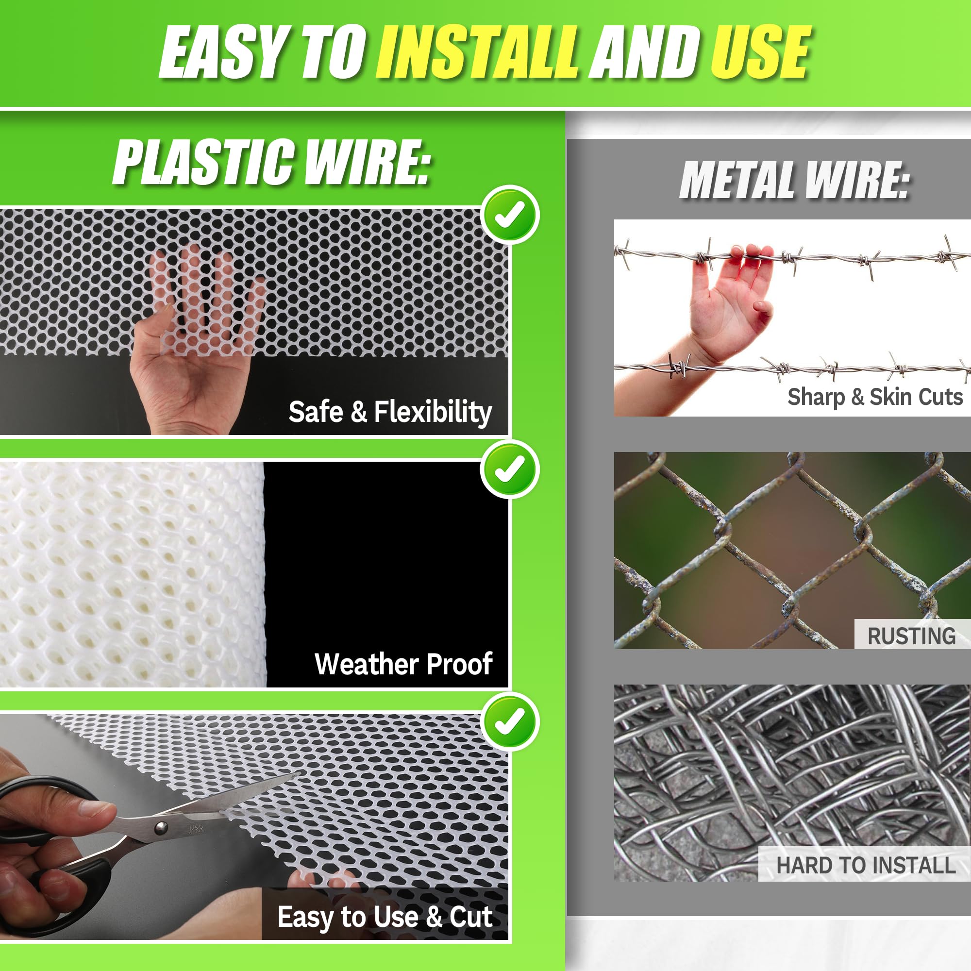 White Plastic Wire Mesh Fence Roll - 15.7IN x 20FT Durable Plastic Chicken Wire for Poultry, Rabbit, Puppy & Garden Protection | Ideal for DIY Fencing, Floral Arrangements & Pet Enclosures