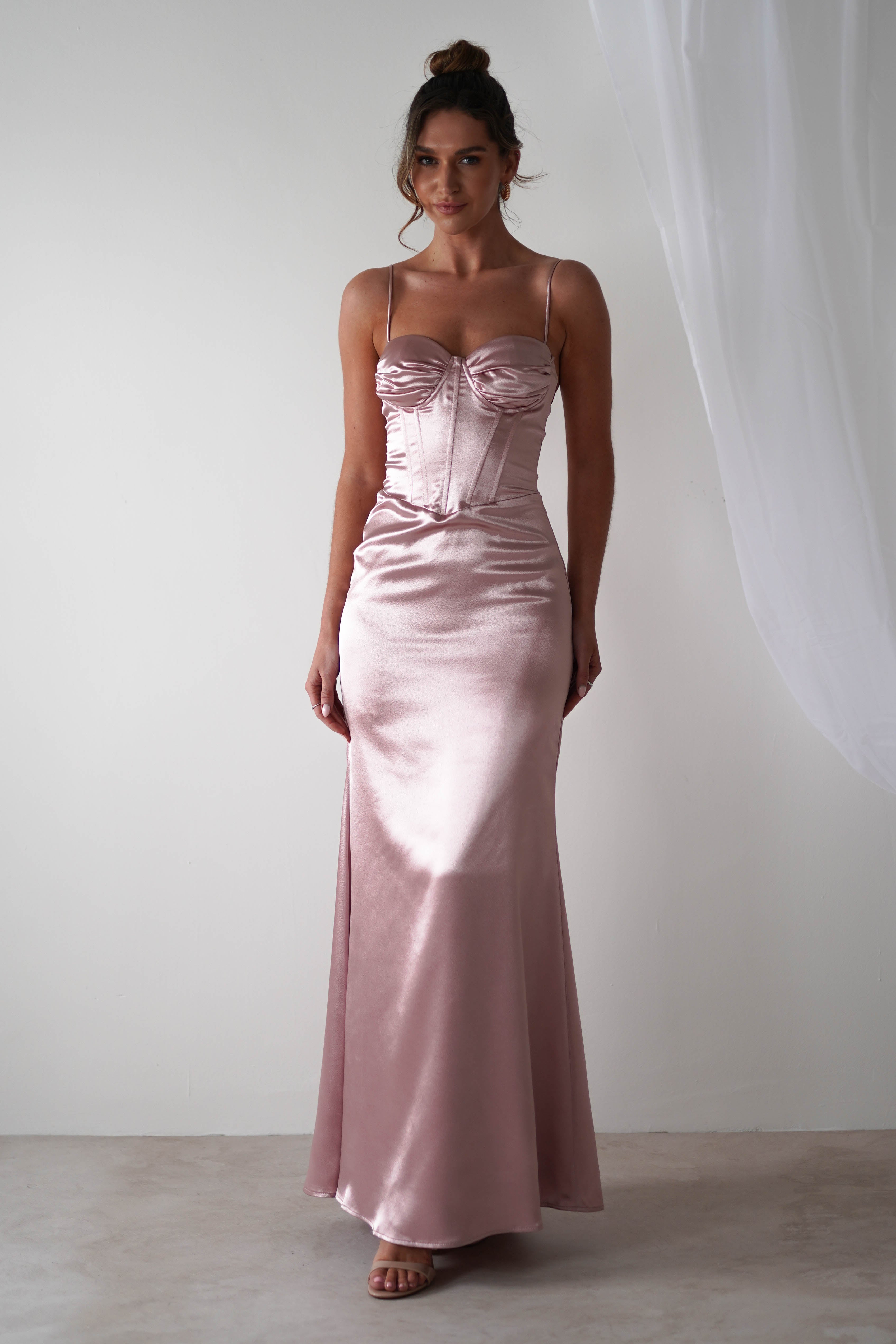 Idonia Satin Corset Gown - Elegant Rose Bridal Dress for Wedding, Prom & Evening Events | Plus Size Available