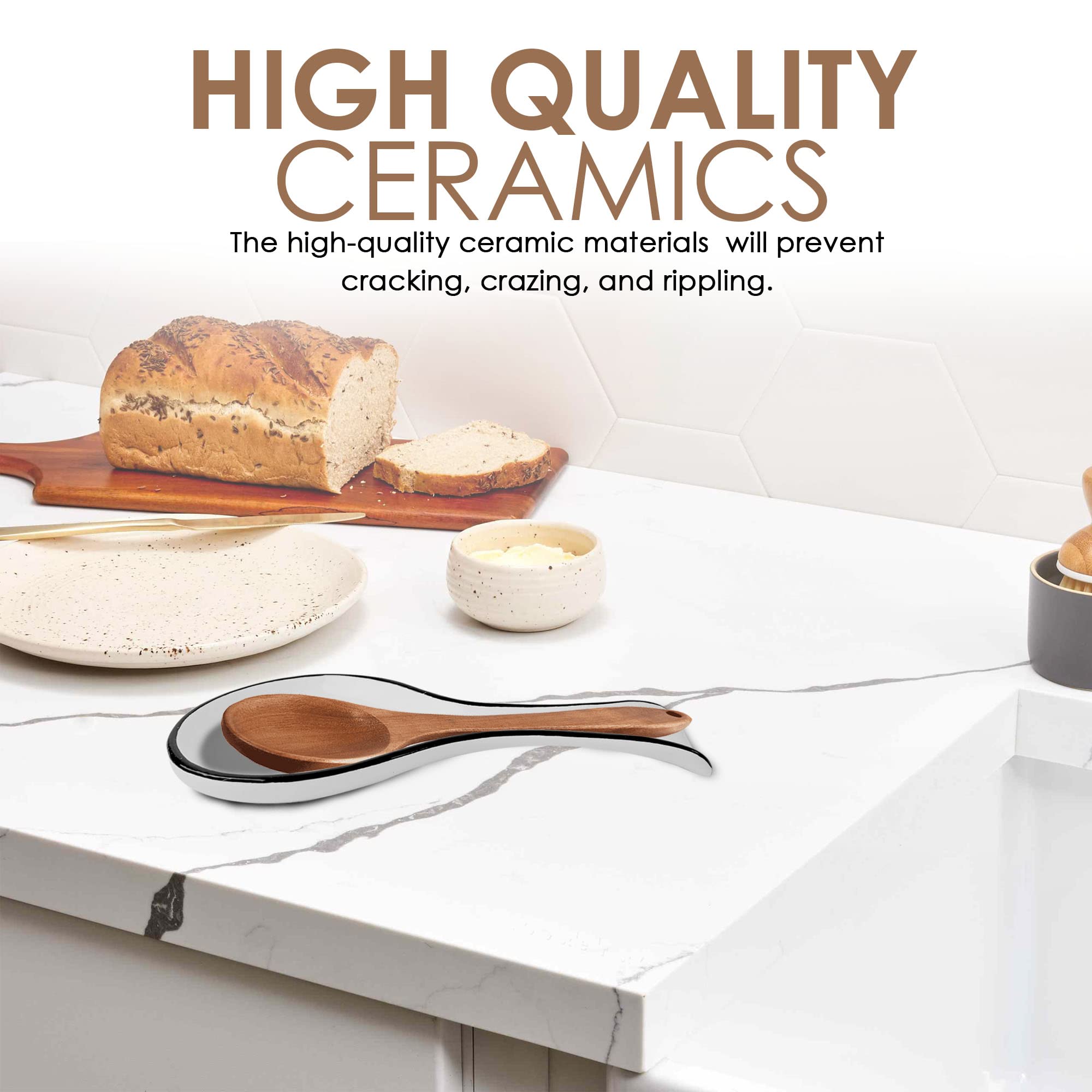 Premium Ceramic Spoon Rest - Heat-Resistant Porcelain Utensil Holder for Spoons & Tongs | Large Kitchen Countertop Stove Top Accessory | Perfect for Cooking, Serving & Kitchen Decor