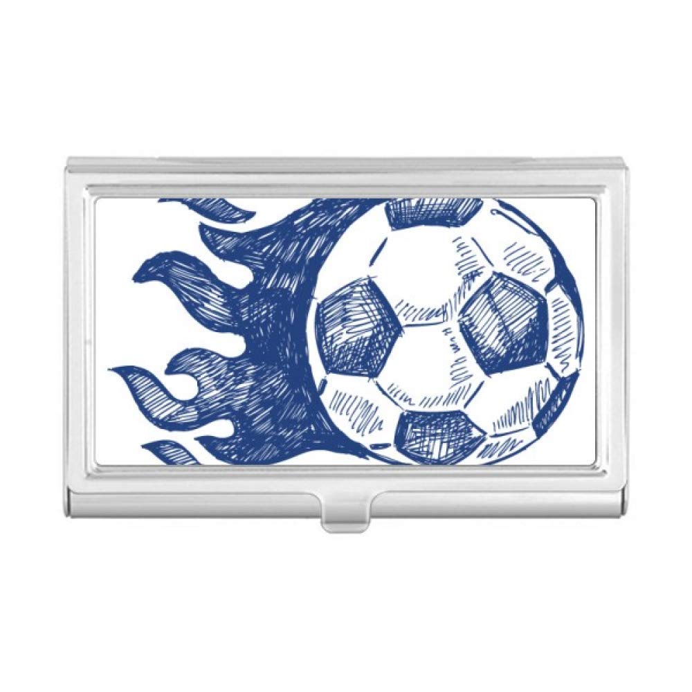 Premium Football Flame Blue Pattern Soccer Business Card Holder - Durable Leather Wallet Case for Men & Women - Perfect for Office, Meetings, and Networking Events