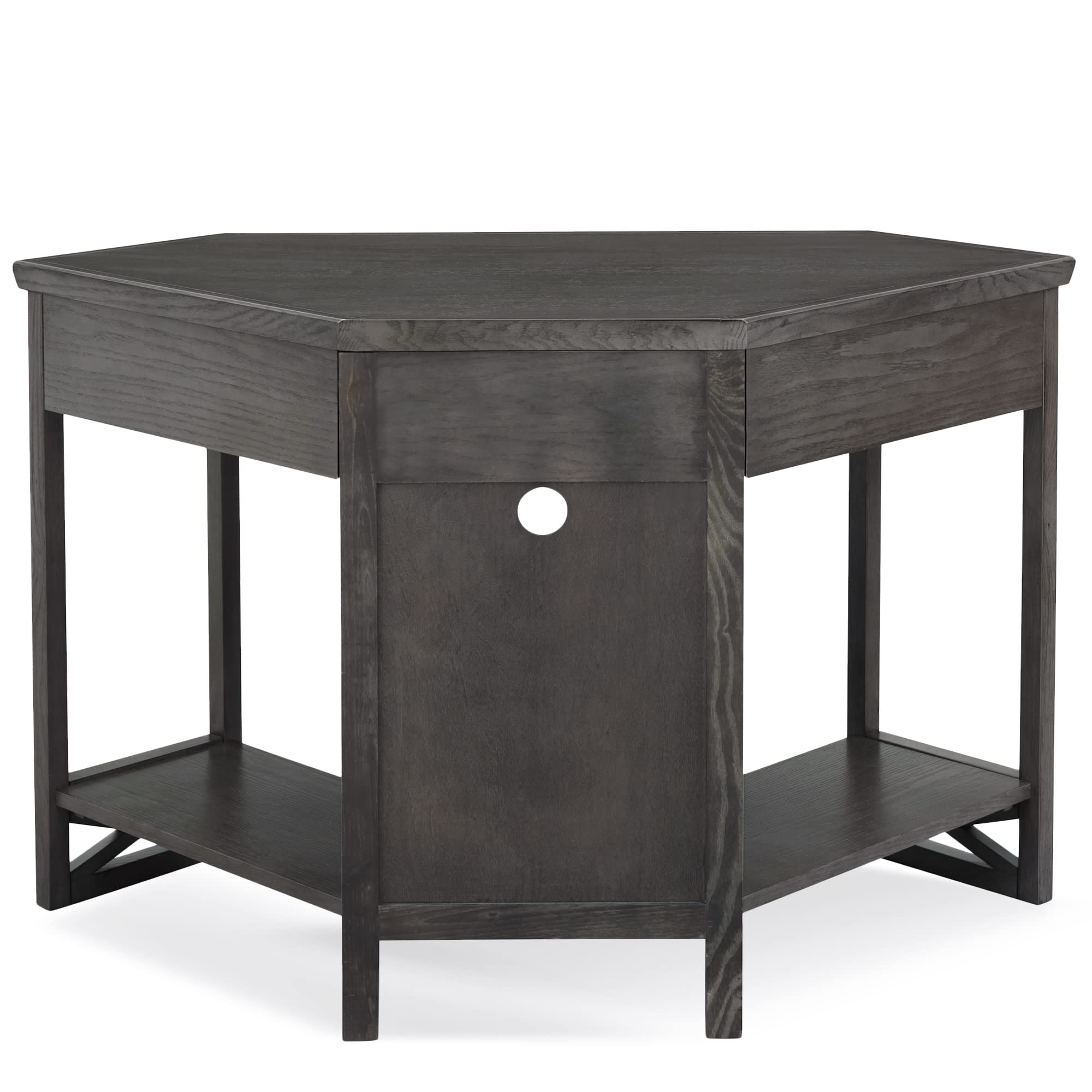 Leick Home 84430 Oak Corner Computer Desk with Drawer - Smoke Gray Writing Desk for Home Office, Study & Small Spaces | Compact Workstation for Laptops & Home Office Organization