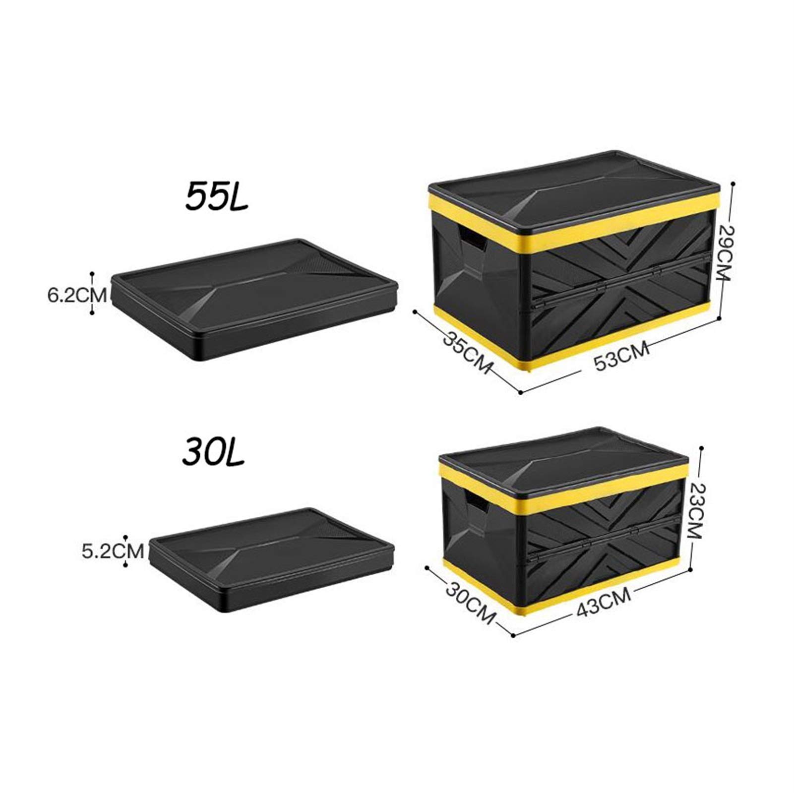Collapsible Plastic Storage Bins - Foldable 55L Storage Box for Camping, Travel, Home & Office Organization (Black) - Space-Saving Solution for Clothes, Toys & Gear