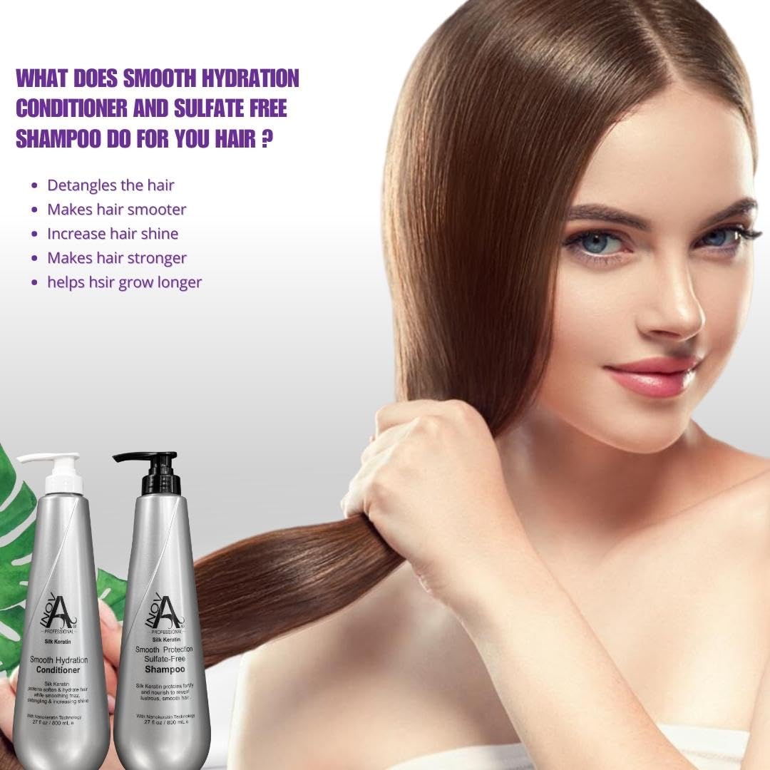 Silk Keratin Shampoo & Conditioner Set - Sulfate-Free Smooth Protection Shampoo & Hydrating Conditioner (27oz) for Dry, Damaged Hair - Salon Quality Hair Care for Frizz Control & Shine Enhancement | Perfect for Daily Use & Color-Treated Hair