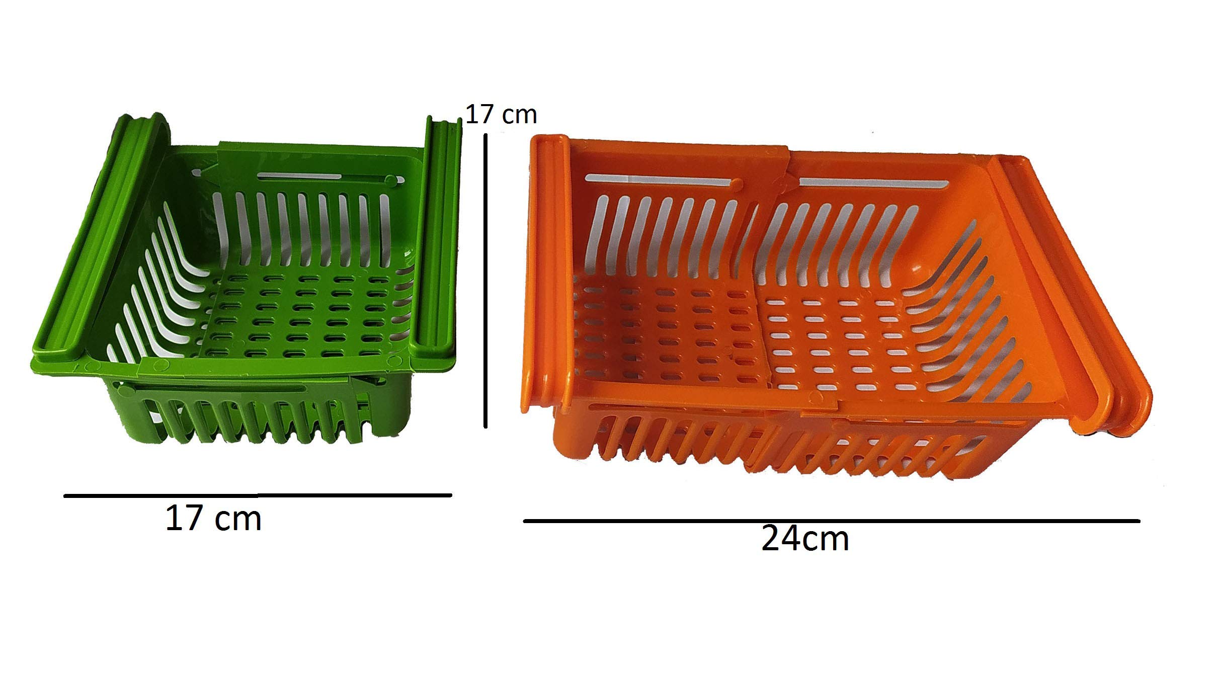Kitchwish Adjustable Refrigerator Storage Basket - 4 Pack Plastic Kitchen Organizer for Fruits & Vegetables - Fridge Door Shelf & Cabinet Organizer - Perfect for Kitchen, Pantry & Refrigerator Organization