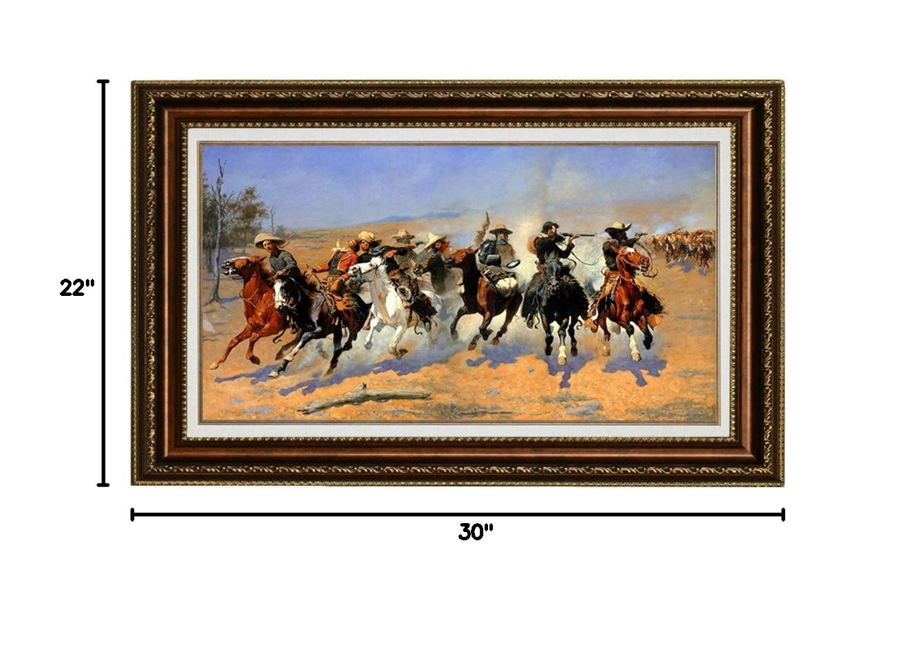 ELITEART Frederic Remington 'A Dash for the Timber' Oil Painting Reproduction - Giclee Wall Art Canvas Print, Framed 22x30 Inches - Western Art Decor for Living Room, Office & Cowboy Theme Spaces