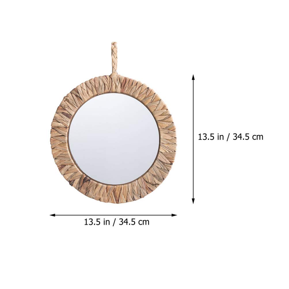 Hemoton Rattan Hanging Mirror - Handwoven Woven Wall Mirror for Dressing, Makeup & Home Decor - Boho Chic Bathroom, Bedroom & Vanity Mirror for Photography & Wall Art