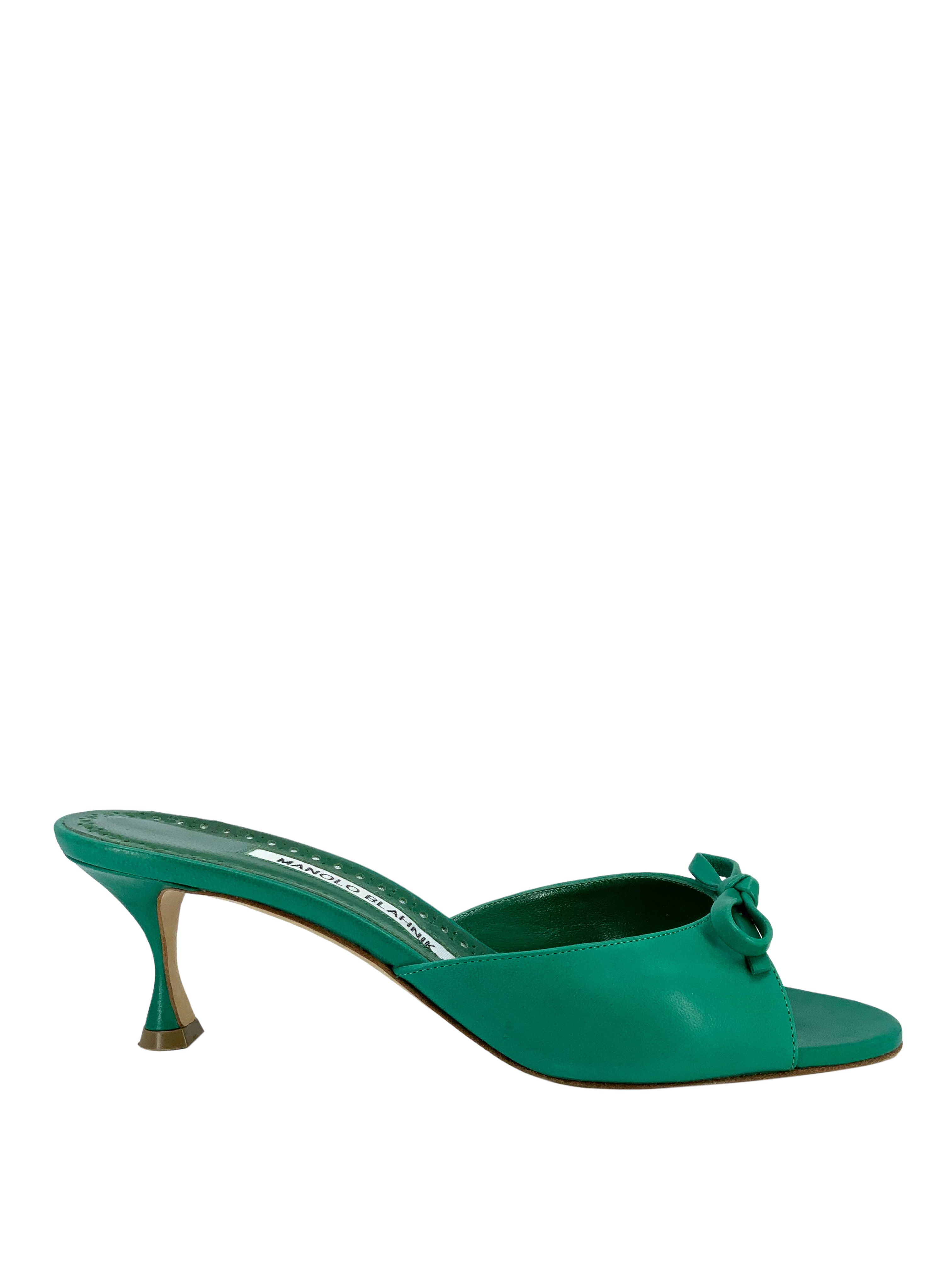 MANOLO BLAHNIK Pertinanu 50 Leather Mules Women's Size 7.5 - Luxurious Slip-On Shoes for Casual Outings & Evening Events