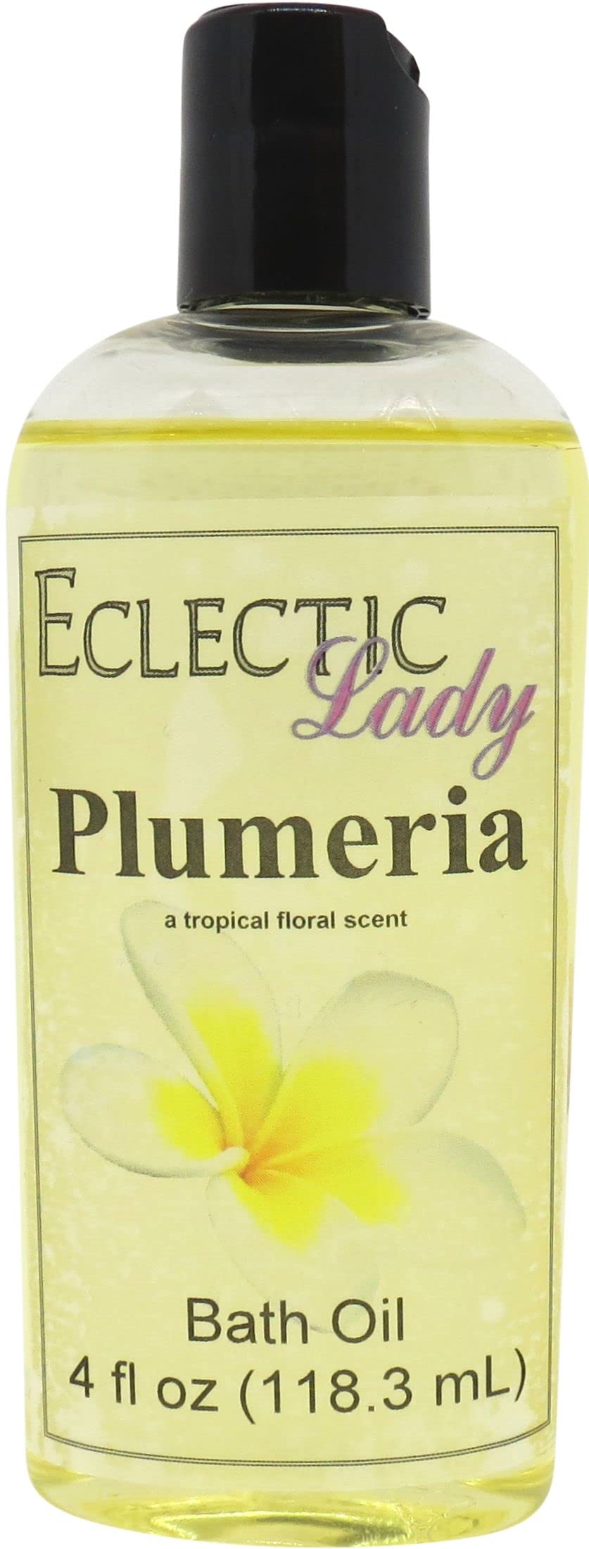 Eclectic Lady Plumeria Scented Bath Oil - Relaxing & Moisturizing Body Oil for Dry, Rough & Sensitive Skin - Daily Nourishing Shower Oil (4 oz) - Perfect for Spa Nights, Self-Care Routines & Stress Relief