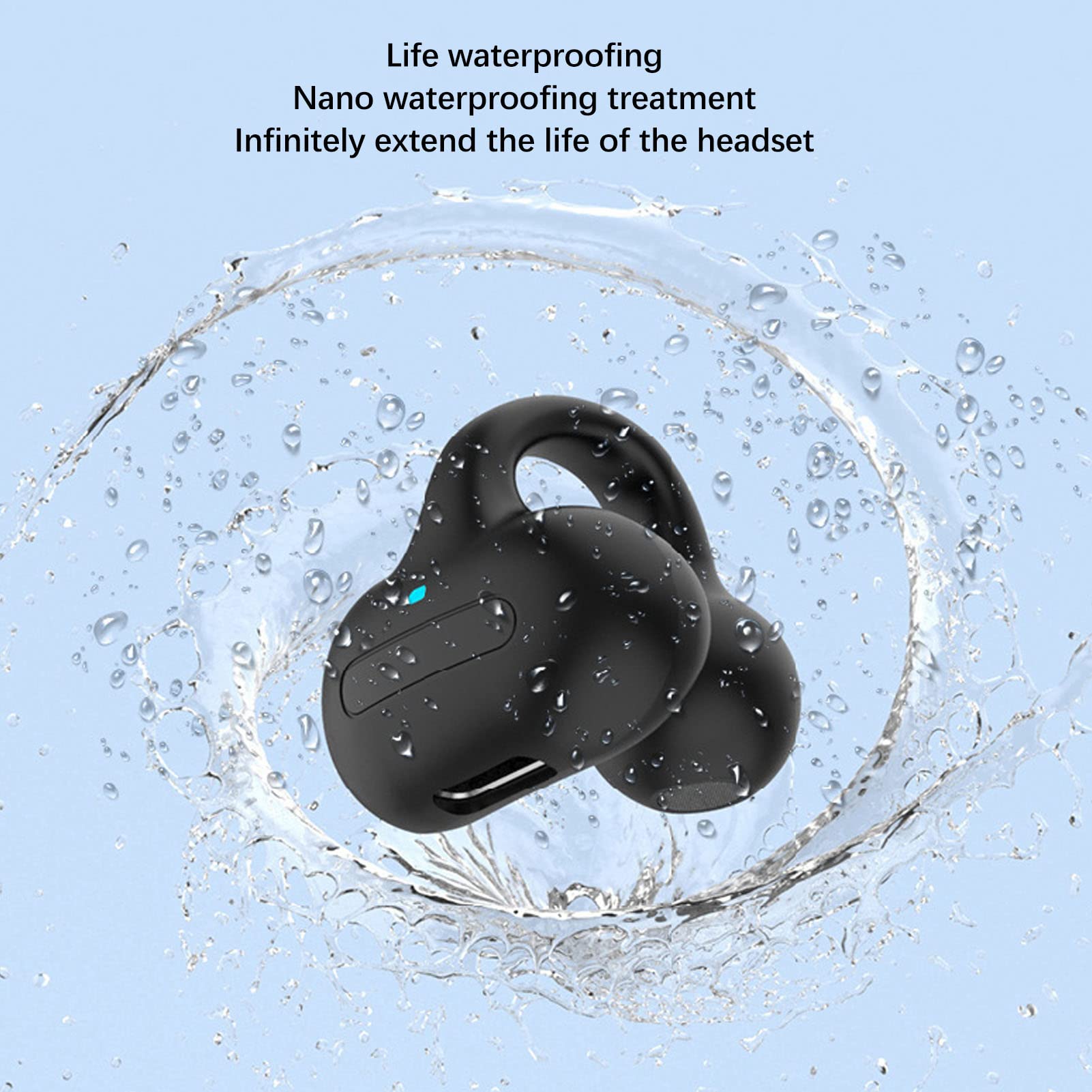 Premium Clip-On Wireless Earbuds Bluetooth 5.0 Open-Ear Headphones with Touch Control, Hi-Fi Stereo Single Ear Headset for Running, Cycling, Driving & Business Calls - Comfortable Secure Fit for Active Lifestyles (Black)