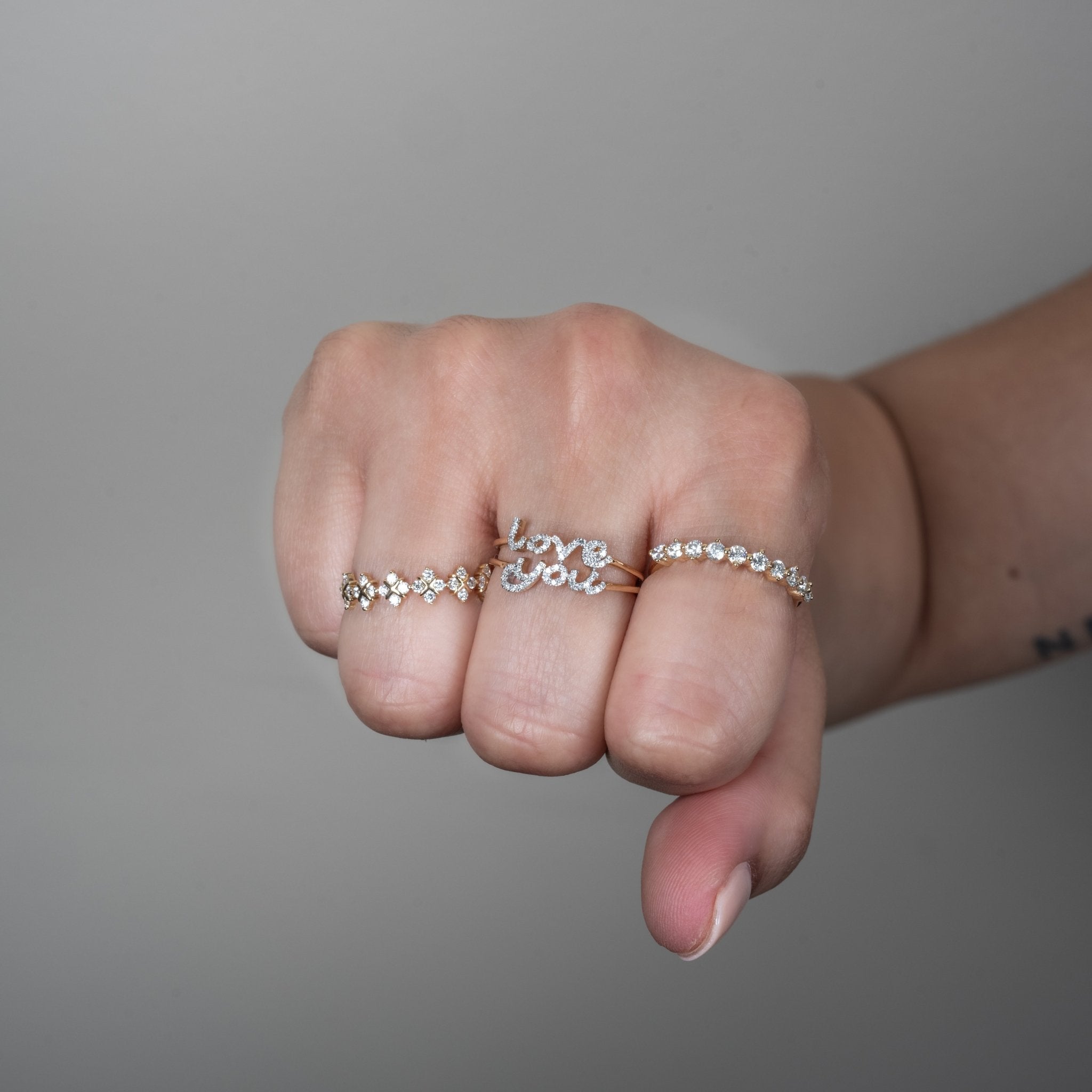 14k White Gold Diamond Love You Cursive Ring for Women - Elegant Stackable Promise Ring for Anniversary, Valentine's Day & Romantic Gifts