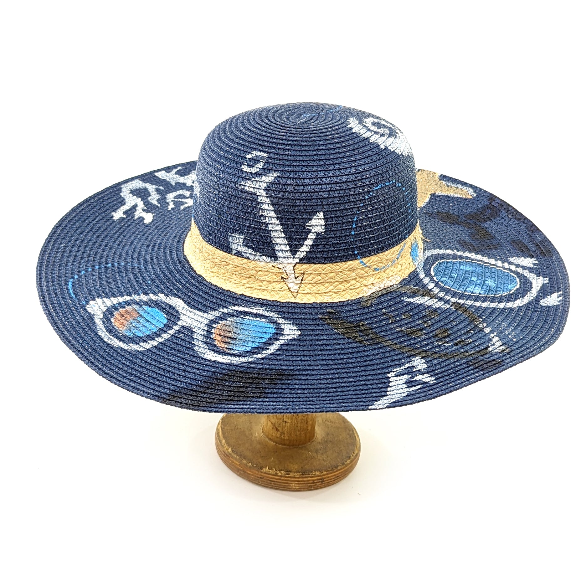 Seaside Printed Wide Brim Foldable Women's Sun Hat - 57cm UV Protection Beach Hat for Summer Outdoor Activities, Travel & Vacation
