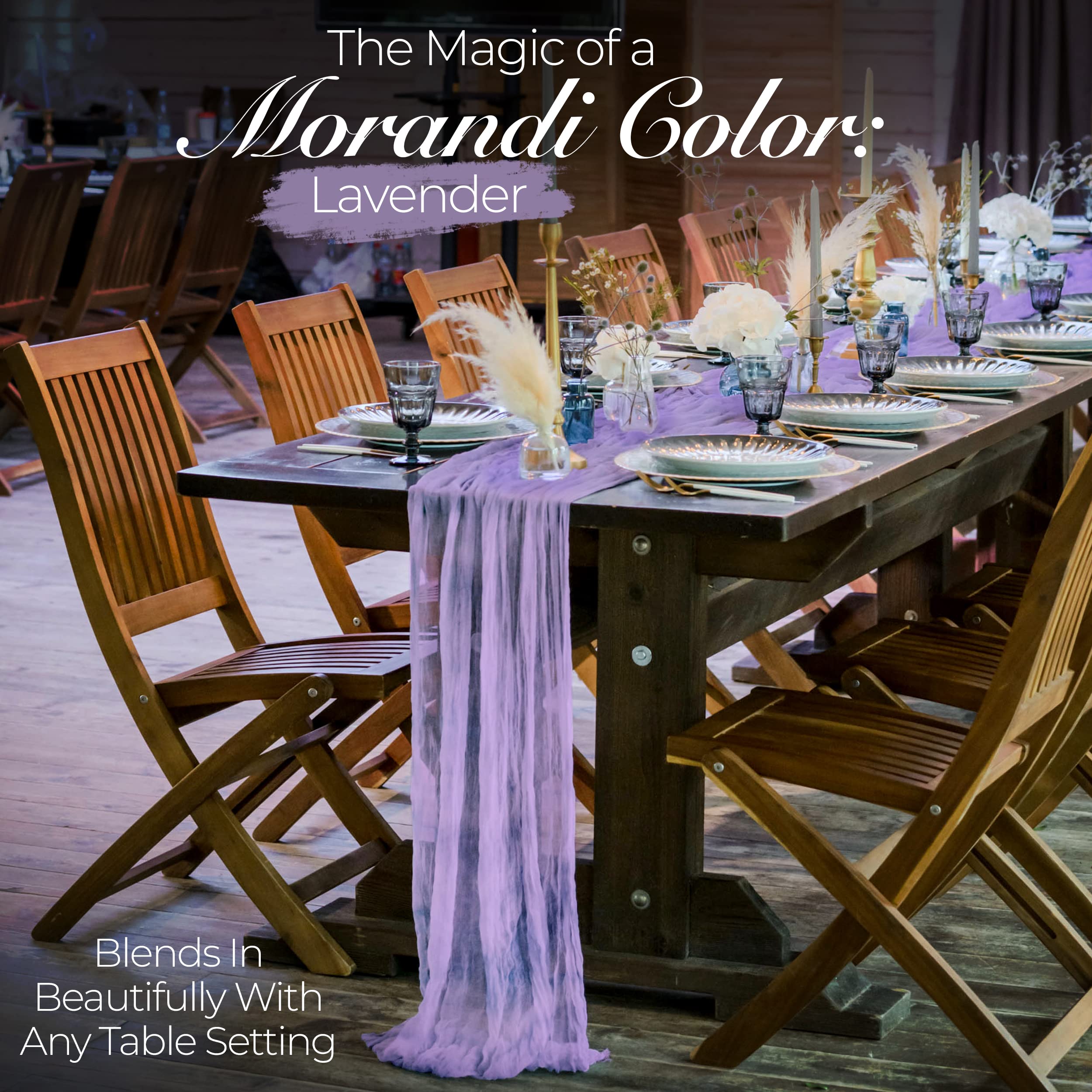 6 Pack Cheesecloth Table Runners - 10ft (35x120 Inch) Boho Wedding Arch Draping Fabric - Lavender & Purple Decorative Table Cloth for Rustic Weddings, Party Decor, and Home Dining Room Decorations