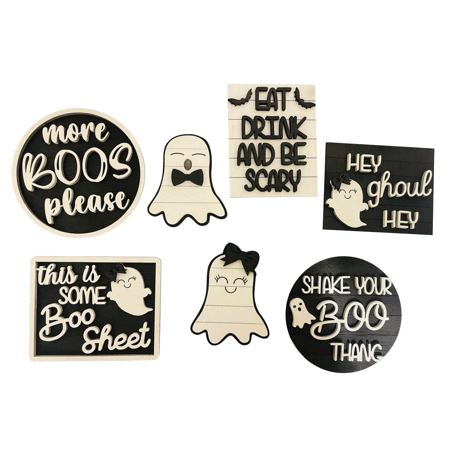 Wooden Halloween Tray Hanging Flag - Spooky Witch, Pumpkin, Ghost & Bat Decorations for Halloween Party, Home & Outdoor Decor | Perfect for Front Door, Fireplace & Wall Display