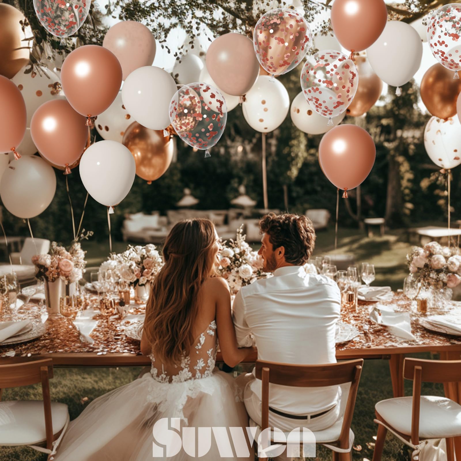 SUWEN 60PCS Metallic Rose Gold Confetti Balloons Set - Latex Helium Chrome Balloons for Birthday, Wedding, Bridal Shower, Anniversary Party Decorations - Perfect for Indoor & Outdoor Celebrations