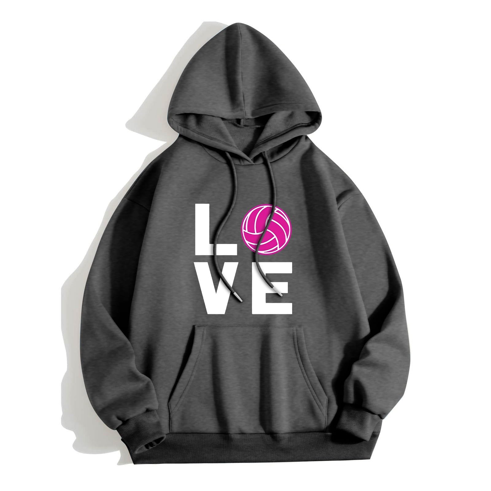 Valentine's Day Love Volleyball Long Sleeve Hoodie for Women - Cute Spring Going Out Outfits 2025 | Perfect for Valentine's Gifts, Date Nights & Volleyball Games