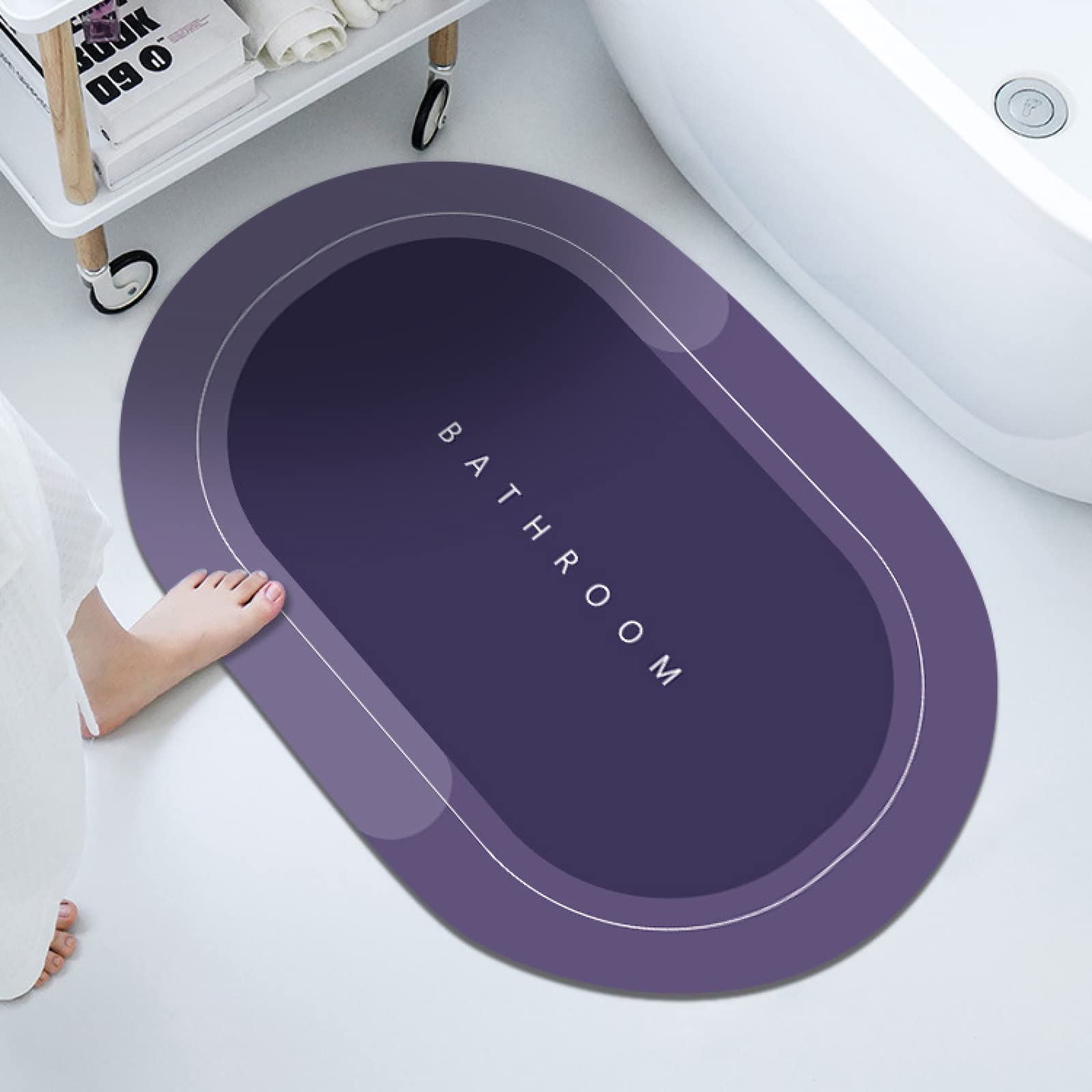 Super Absorbent Bathroom Floor Mat - Quick Dry, Non-Slip Bath Rug with Rubber Backing (45x120cm, Purple) - Soft & Easy to Clean for Shower, Bathtub & Bathroom Safety