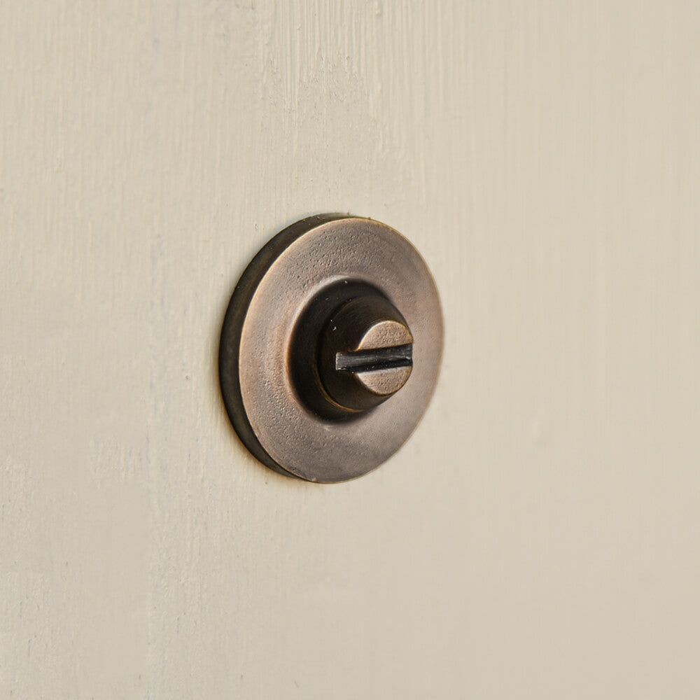 Vintage Distressed Antique Brass Oval Bathroom Thumbturn Lock - Perfect for Farmhouse, Rustic & Victorian Style Bathroom Doors