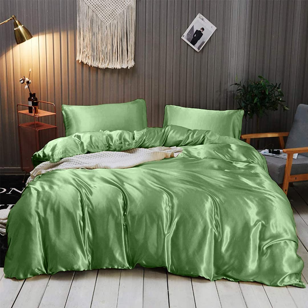 King Silk Sheet Set – 7 Piece Luxury Silk Satin Bedding Set with Deep Pockets | Breathable, Cooling & Wrinkle-Free | Hotel Quality Olive Green Sheets for Ultimate Comfort | Perfect for Hot Sleepers & Luxury Bedroom Decor