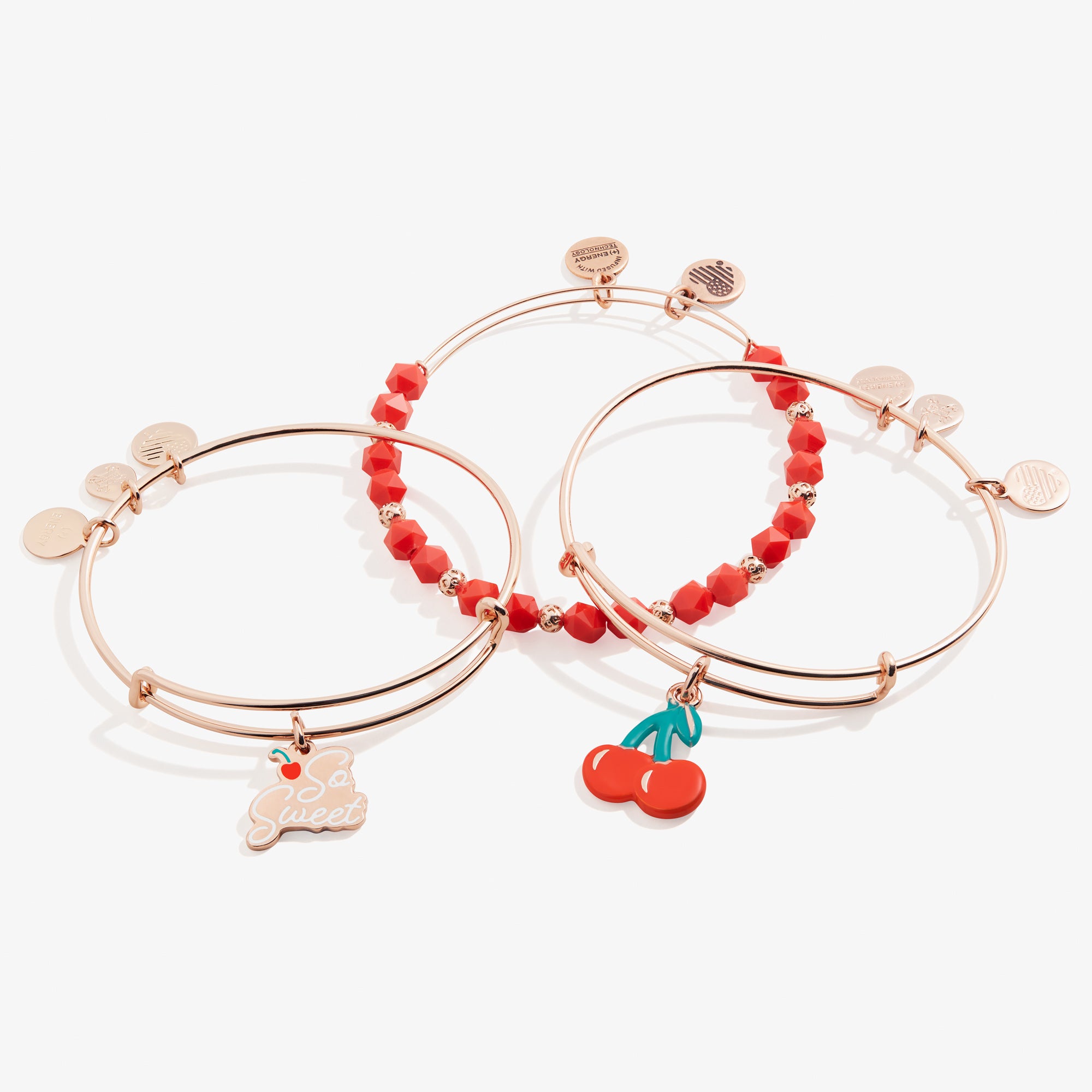 Stylish 'So Sweet' Cherry Charm Bangles Set of 3 - Perfect for Women's Fashion Accessories, Gift Giving & Everyday Wear