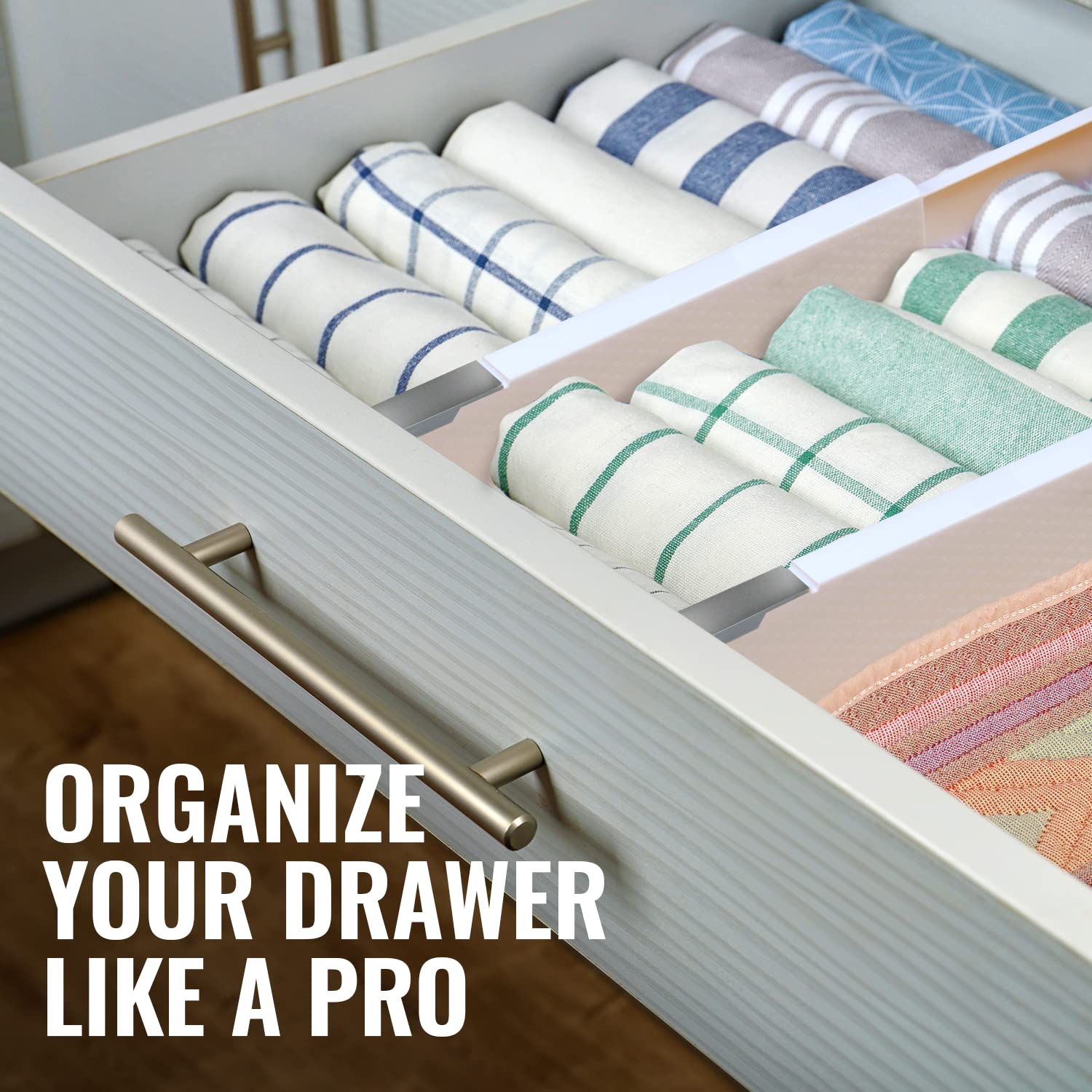 Adjustable Deep Drawer Organizer Divider - 6 Inch Tall, Expandable 13 to 22 Inches, 3-Pack Non-Slip Drawer Dividers for Clothes, Dresser, Kitchen & Office Storage - Perfect for Socks, Underwear, Utensils & Stationery (White)