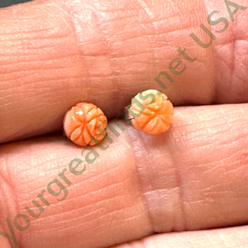 Tiny Sterling Silver Carved Coral Rose Stud Earrings for Women - Dainty Pierced Ear Jewelry for Everyday Wear & Special Occasions