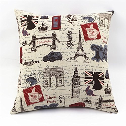 MoonRest Decorative Throw Pillow with Hidden Zipper - Premium Synthetic Down Filled Cushion Cover (London Paris Design) for Sofa, Bed & Home Decor