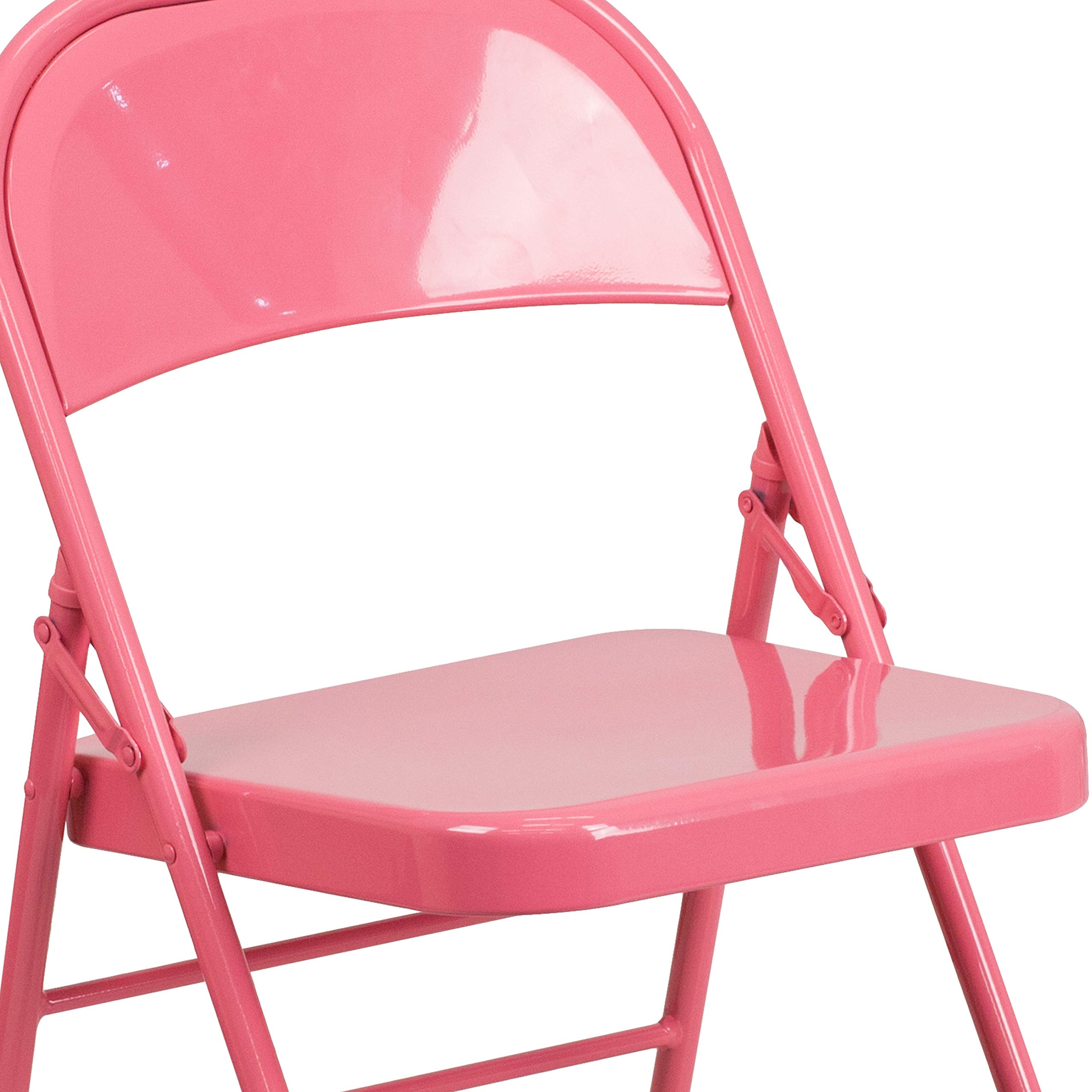 Flash Furniture 2-Pack HERCULES COLORBURST Series Bubblegum Pink Metal Folding Chairs - Heavy Duty Triple Braced & Double Hinged for Indoor/Outdoor Events, Parties, Weddings & Camping