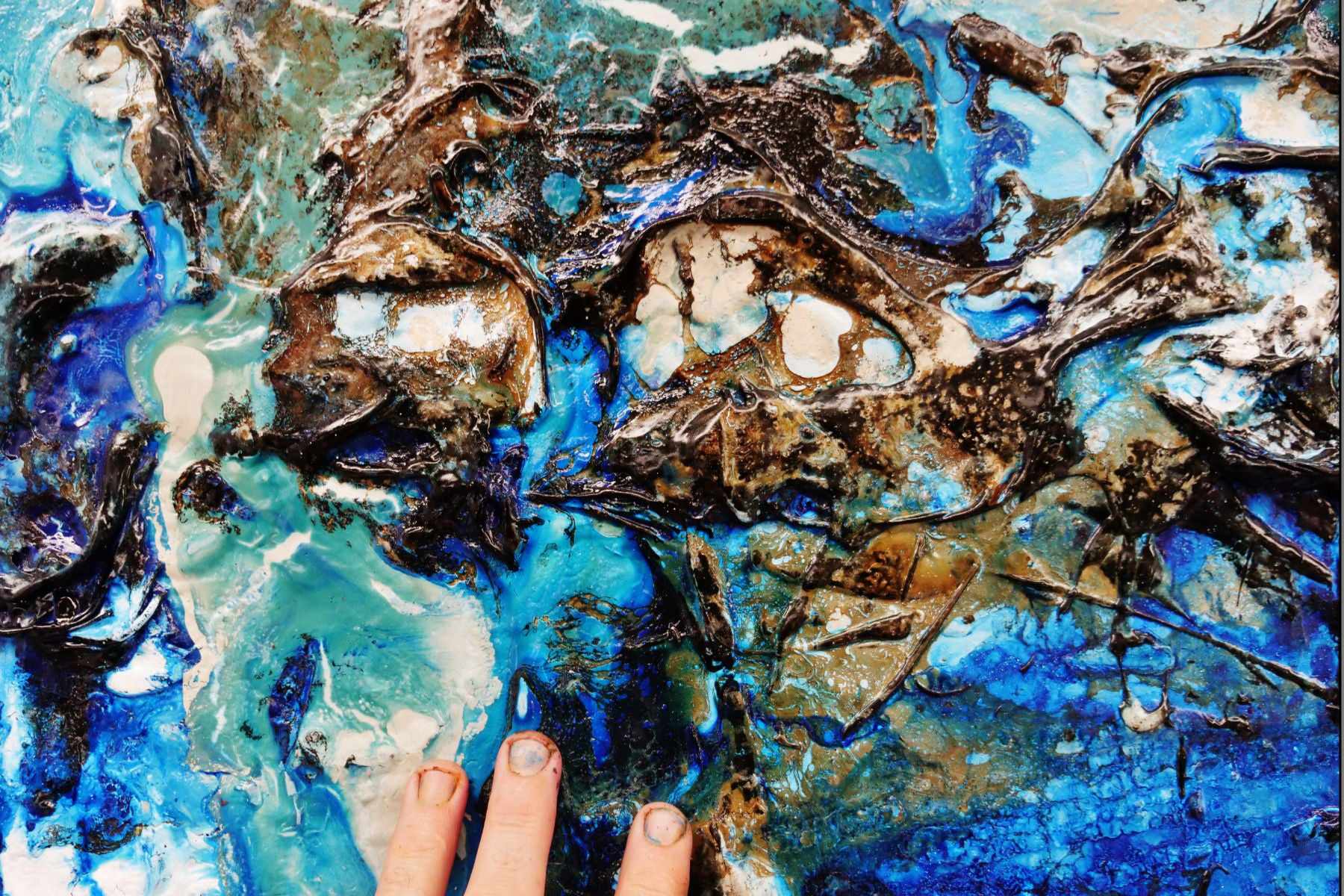 Oyster Cove 160cm x 100cm Blue Cream Textured Abstract Canvas Art - Modern Wall Decor for Living Room, Bedroom & Office