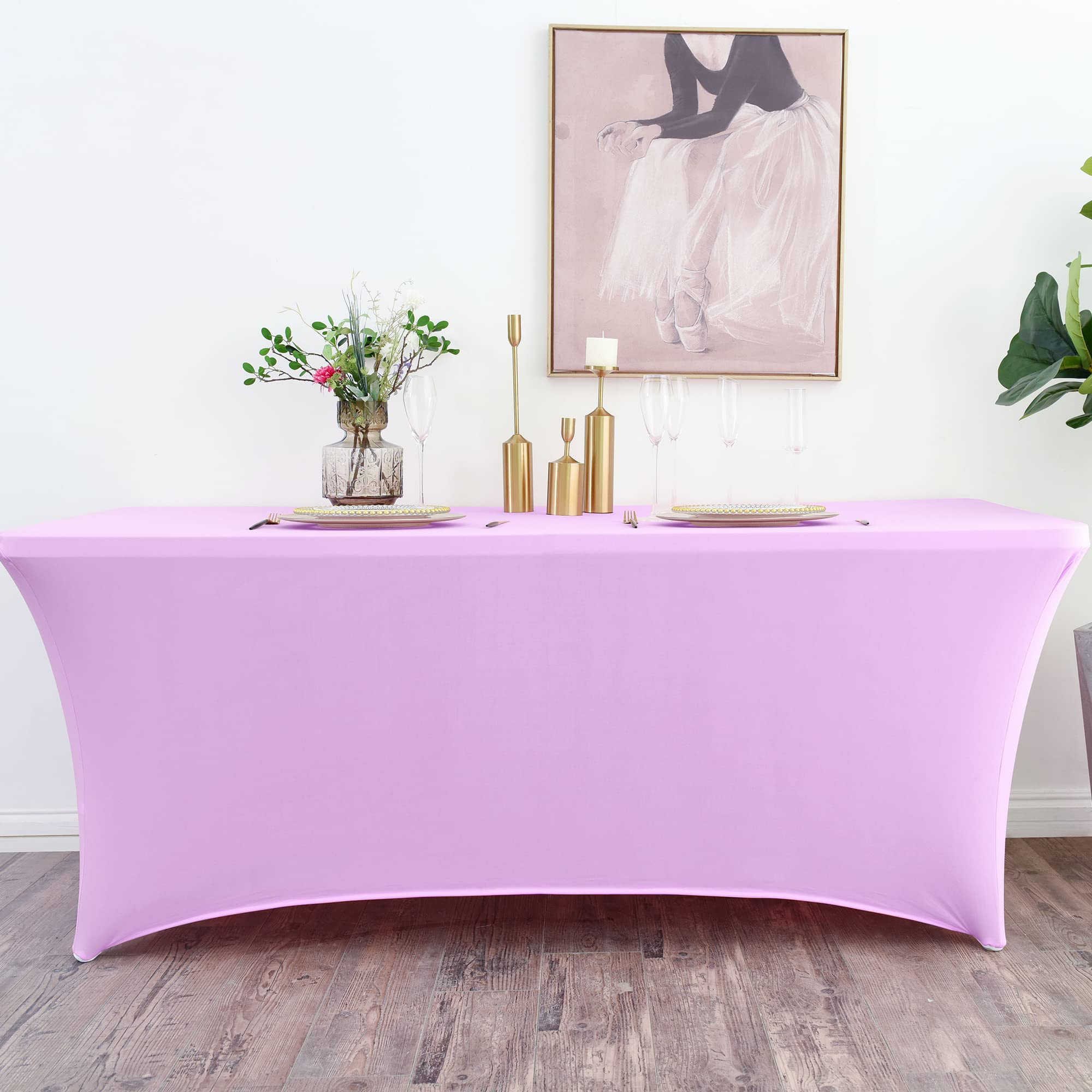 6ft Lavender Spandex Table Cover - Stretch Fitted Tablecloth for Rectangular Patio Tables | Universal Party, Wedding, Birthday, Banquet & Vendor Table Cover | Perfect for Outdoor Events, Catering & Trade Shows