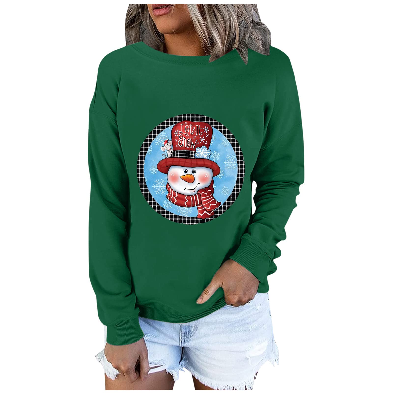 Women's Christmas Sweatshirts - Cozy Crewneck Pullover with Cute Thanksgiving Print | Long Sleeve Loose Fit Tunic Top for Holiday Parties & Casual Winter Wear