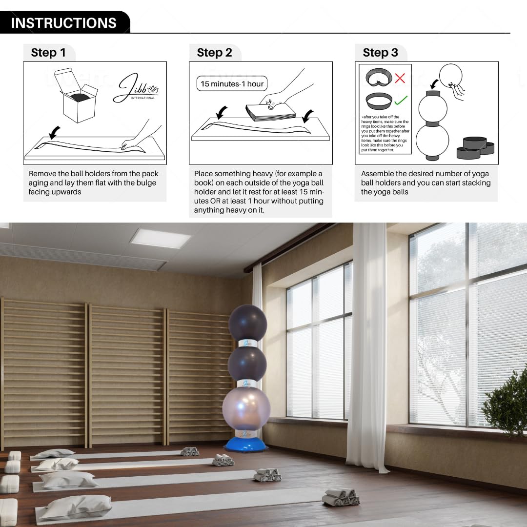 Jibb® 3-Pack Exercise Ball Holders - Yoga & Stability Ball Rack for Home Gym & Studio Storage | Durable Physio Ball Stand Organizer | Perfect for Yoga, Pilates & Fitness Training | Space-Saving Solution for Exercise Balls