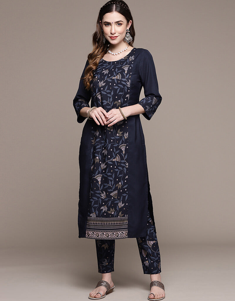 Blue Crepe Straight Leg Pants for Women - Comfortable Office Wear & Casual Outfits