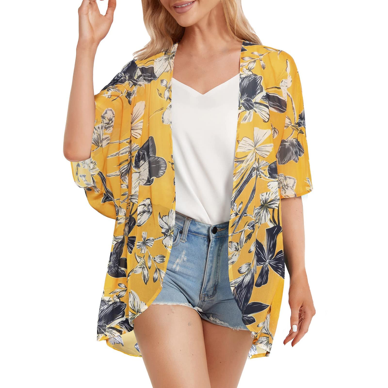 URIBAKE Women's Open Weave Summer Cardigan - Floral Printed Lightweight Puff Sleeve Sweater for Women | Perfect for Beach Cover-ups, Office Wear & Spring Layering