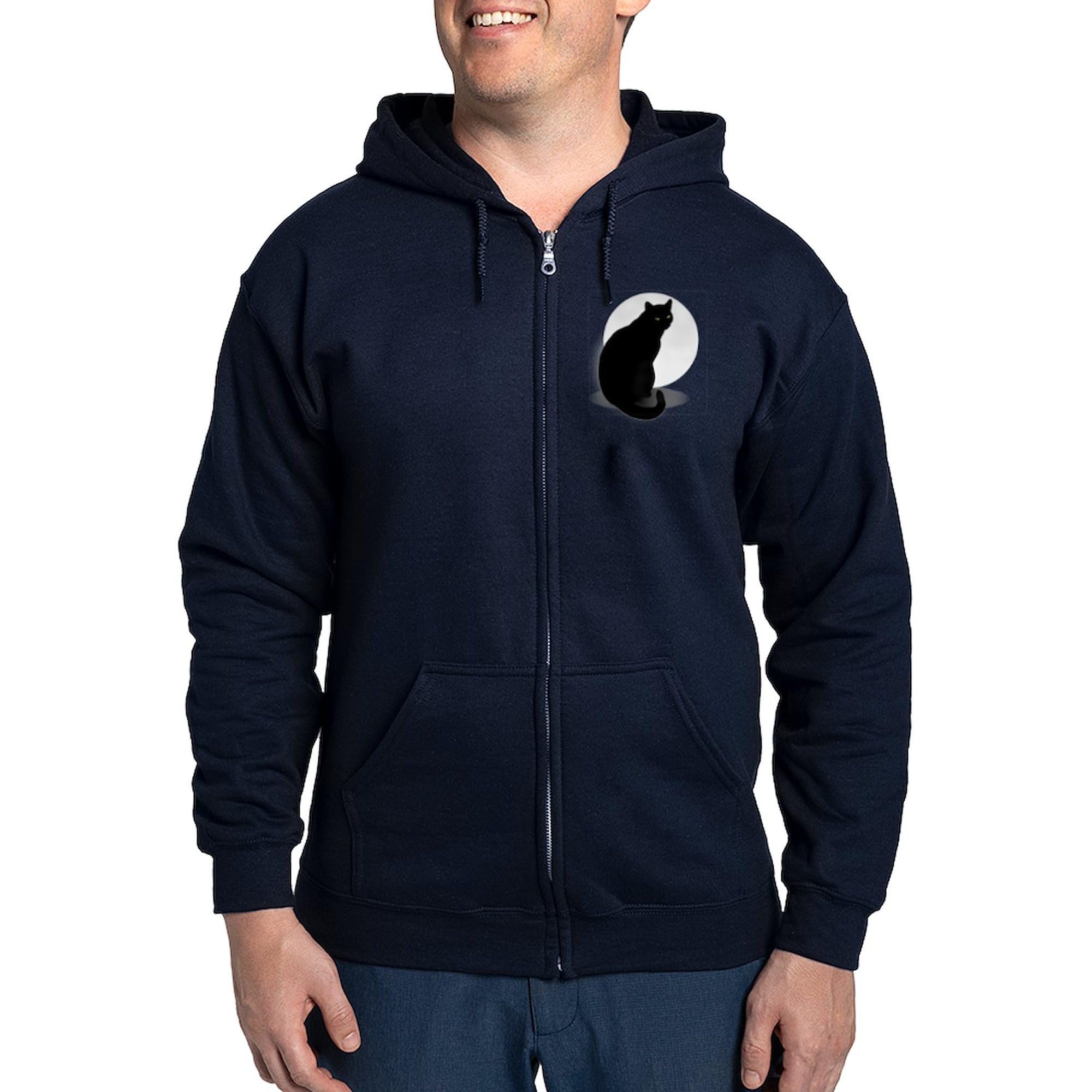 Men's Basic Black Cat Zip Hoodie - Dark Zip-Up Hooded Sweatshirt for Casual Wear & Street Style | Cozy Fall & Winter Fashion